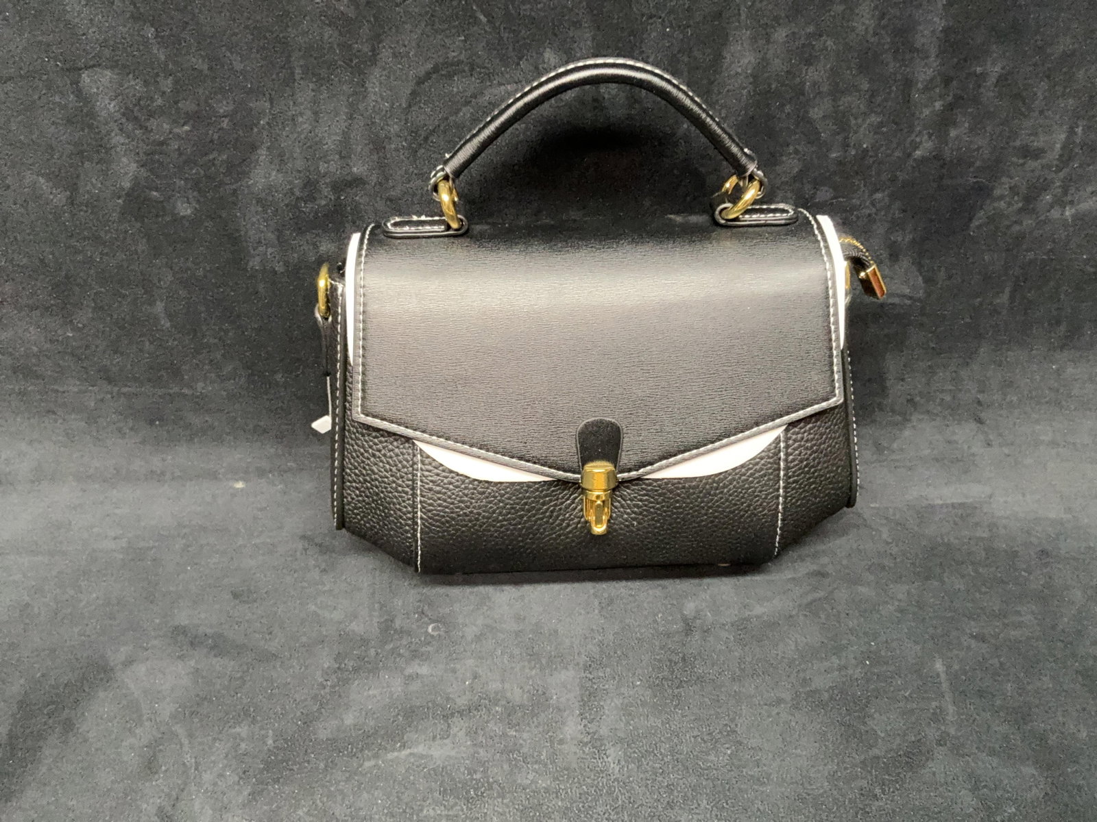 Black Leather-Style Handbag With Gold Trim (1 of 3)