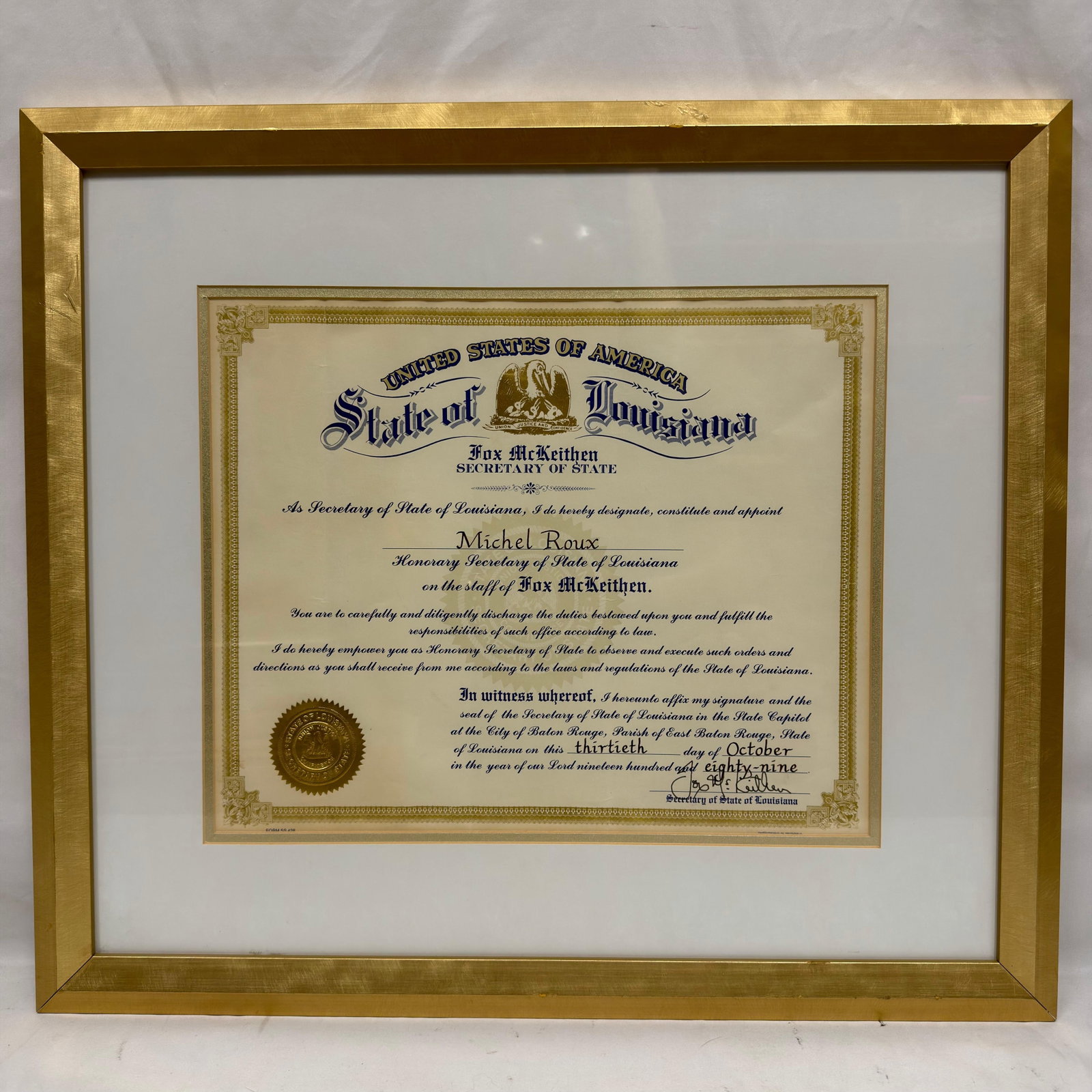 Michel Roux Honorary Louisiana Secretary of State Appointment (1 of 4)