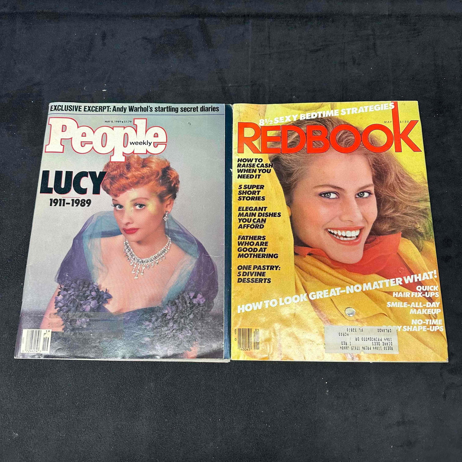 Vintage People Magazine 1989 Lucille Ball Tribute and Redbook Magazine 1987 Set: Lot of 2 vintage magazines including People Weekly, May 8, 1989 with Lucille Ball tribute (1911–1989) featuring Andy Warhol’s secret diaries excerpt, and Redbook, May 1987 with beauty,