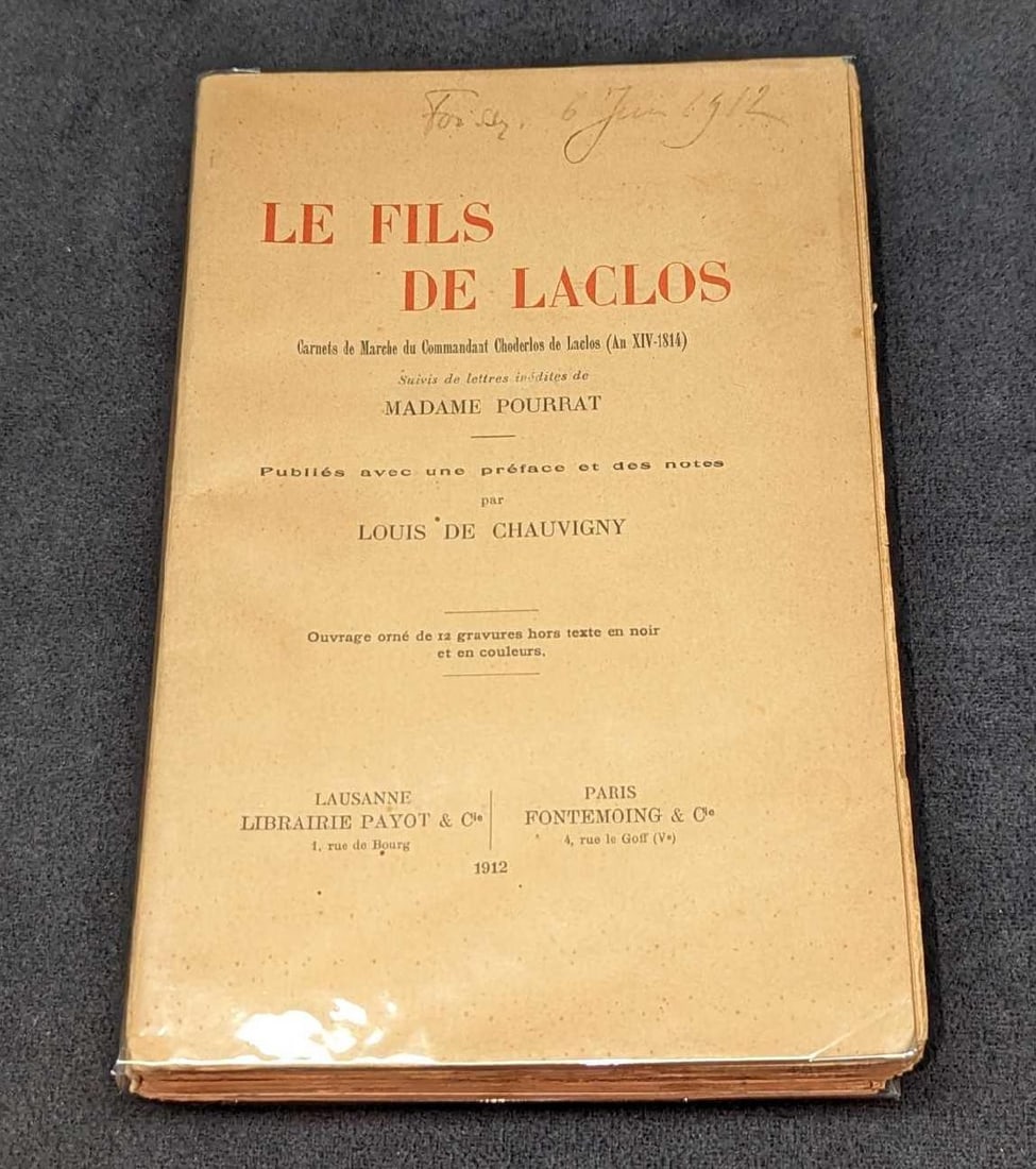 1912 Le Fils De Laclos Madame Pourrat Softcover: 1912 Le Fils De Laclos Madame Pourrat Softcover. This was published by Fontemoing & Co (Paris) in 1912. This softcover book is approx 5 1/2" x 1 1/4" x 8 1/4" and it weighs 1.67lb. The text inclu