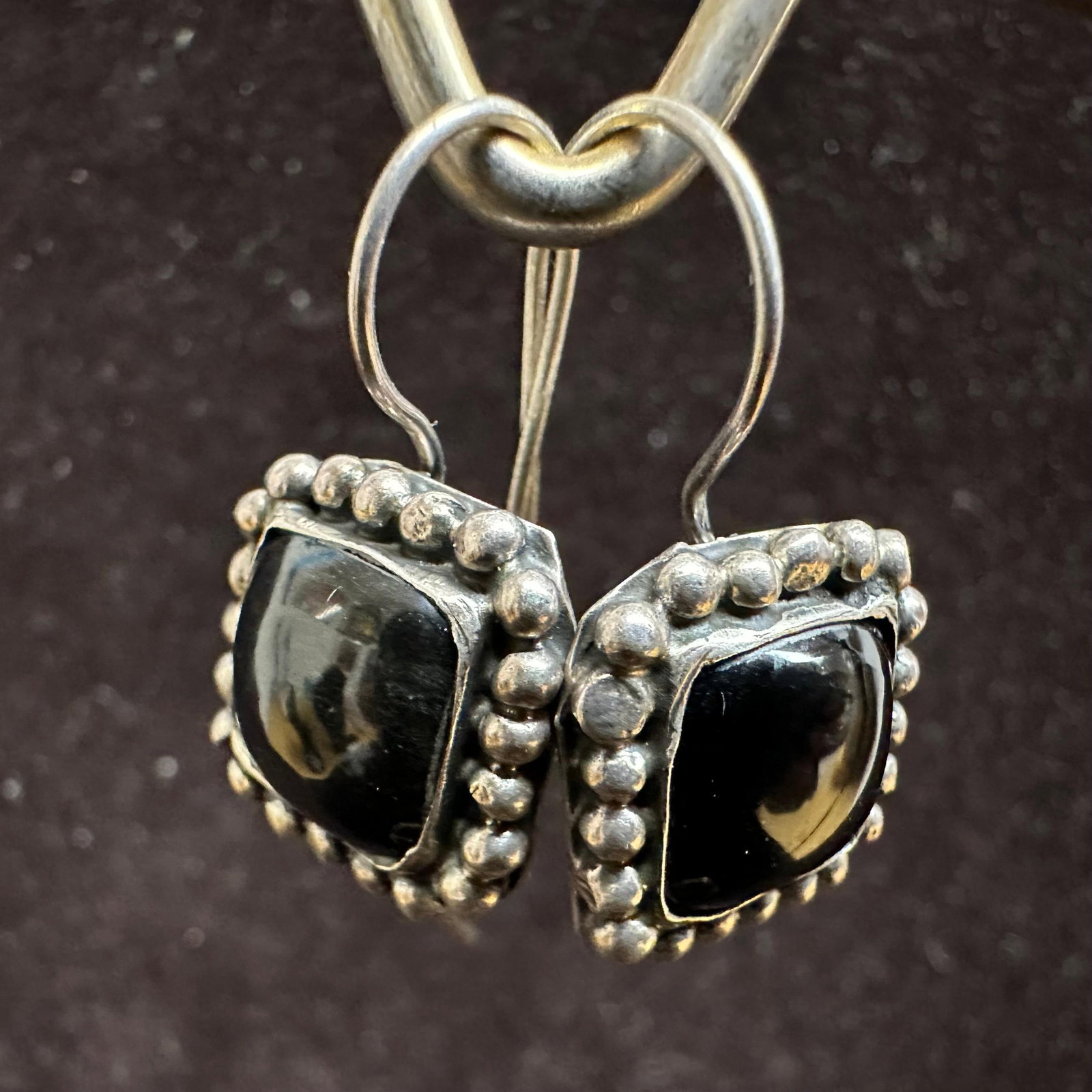 Black Onyx Square Sterling Silver Hook Closure Earrings N23: This item is in good pre-owned, previously used/displayed condition with noticeable light wear and surface scratches. Please reference all photos for full details. This piece of jewelry has been teste