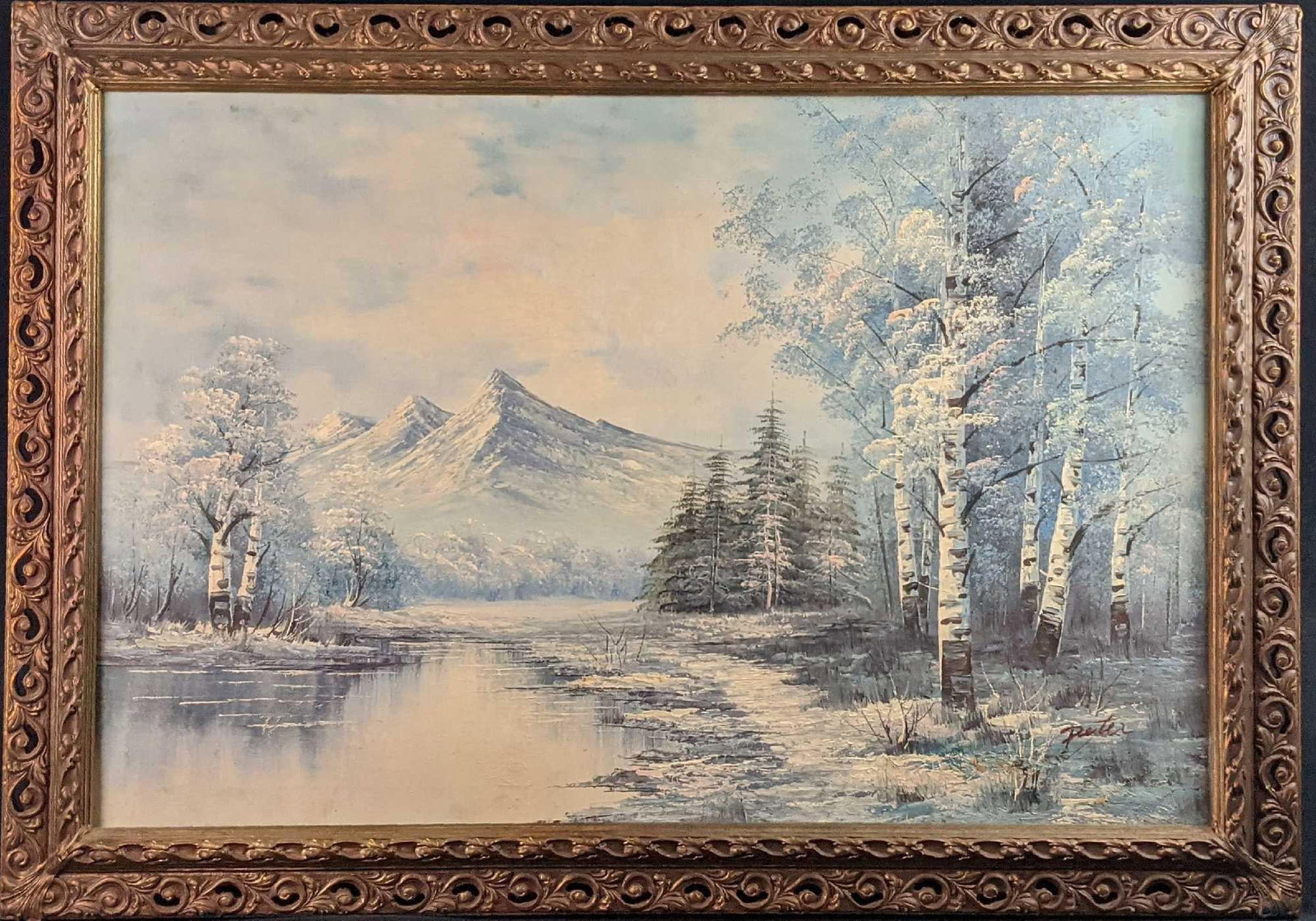 Vintage Winter Mountains Scene Original Oil On Canvas (1 of 7)