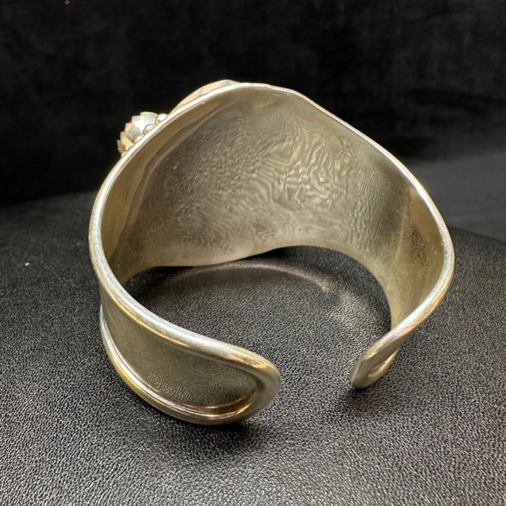 Large Black Oval Stone Sterling Cuff - 3