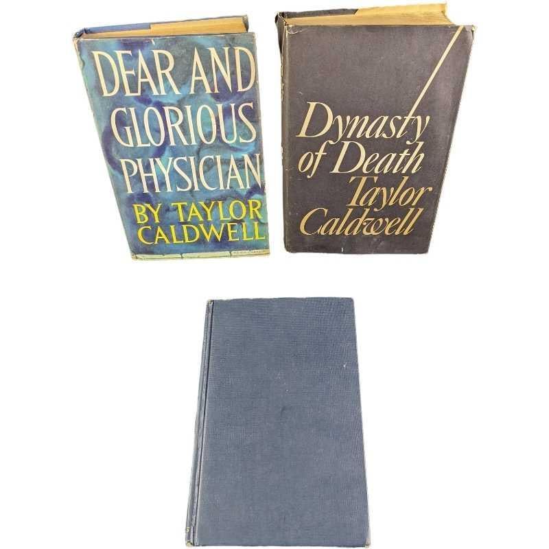 Three Vintage Taylor Caldwell Hardcover Novels: This lot includes: (1) "Dynasty Of Death". This was published by Doubleday And Company Inc (New York) and copyrighted in 1938. Book Club Edition. The book is approx 5 3/4" x 2" x 8 1/2