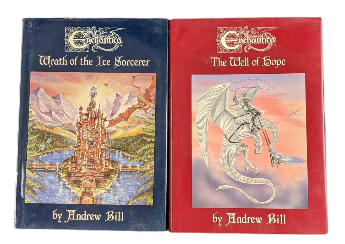Two Enchantica Fantasy Hardcover Books Andrew Bill: This lot includes: (1) Wrath Of The Ice Sorcerer By Andrew Bill. Was published by Holland Studio Craft Ltd (England). Copyrighted on 1988. The book is approx 7" x 1" x 10". (1) The Well Of