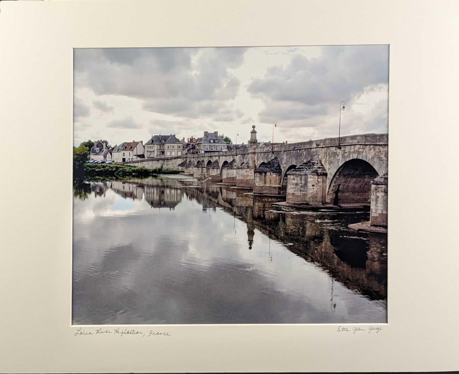 Matted Etta Jean Juge Loire River Photo: Matted Etta Jean Juge Photograph . The matted photo is approx 20" x 16" and it weighs 0.60lb. The image is approx 13 1/2" x 12". The matted photo is in a good, unused condition with