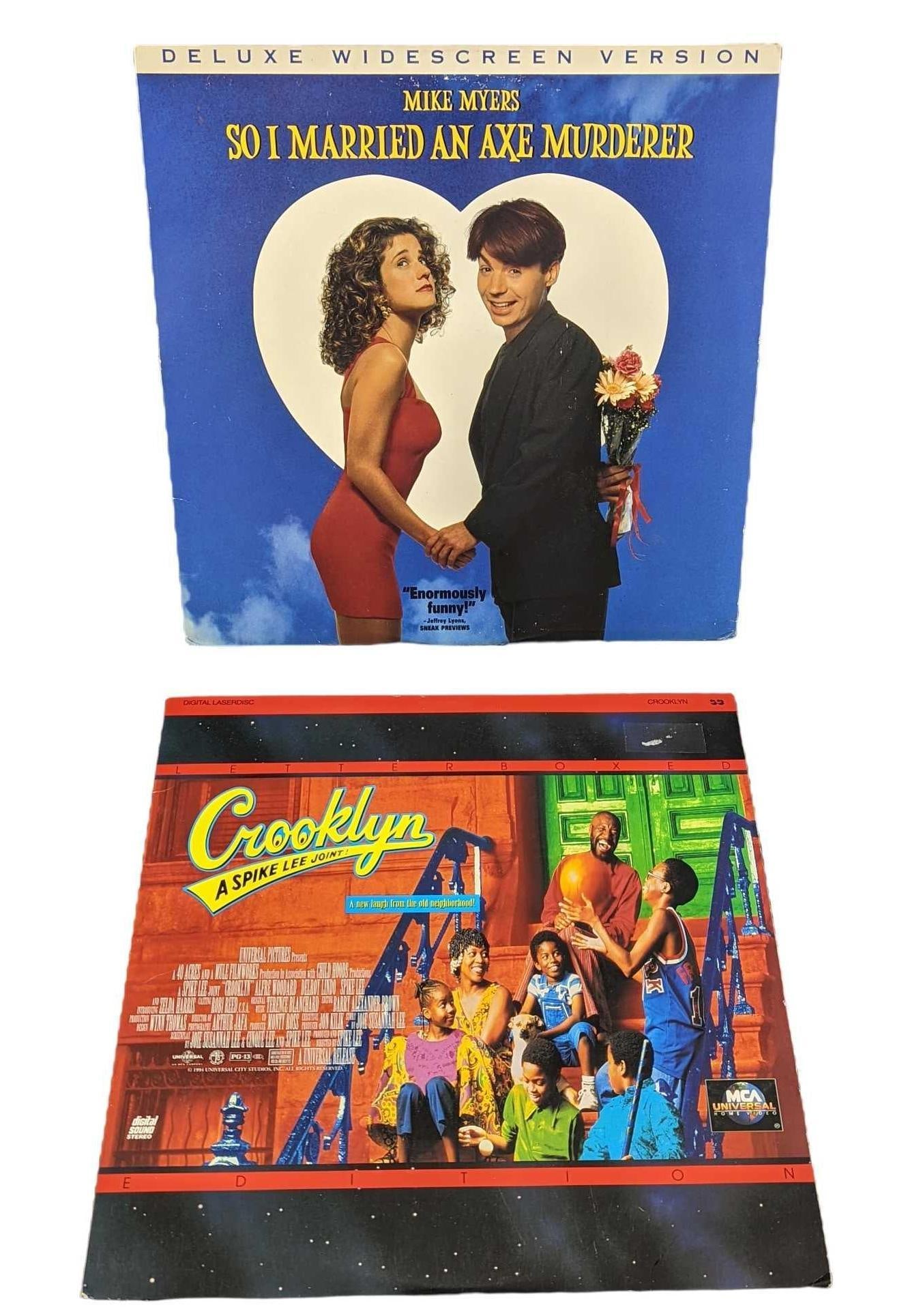 Crooklyn & So I Married An Axe Murderer Laser Discs: This lot consists of: (1) Cooklyn Letter Box Edition. (1) So I Married An Axe Murderer Deluxe Widescreen Version. Both are approx 12 1/4" x 12 1/4" and together they weigh 1.35l