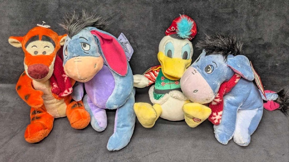 Disney Best Made Toys Kohl Hallmark Tigger Eeyore Donald Duck Plush Dolls: Disney Best Made Toys Kohl Hallmark Tigger Eeyore Donald Duck Plush Dolls. This lot includes: (1) "Best Made Toys". Eeyore Soft Plush With Scarf. This is approx 10 3/4" x 10" x 9".