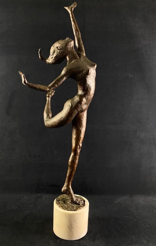 Bronze Dancer Sculpture - Domenico Mazzone: Bronze Dancer Sculpture - Domenico Mazzone Sculpture of a female nude in a dancing position by Domenico Mazzone. Mazzone is an Italian artist who became an American citizen in the 1970s. He taught