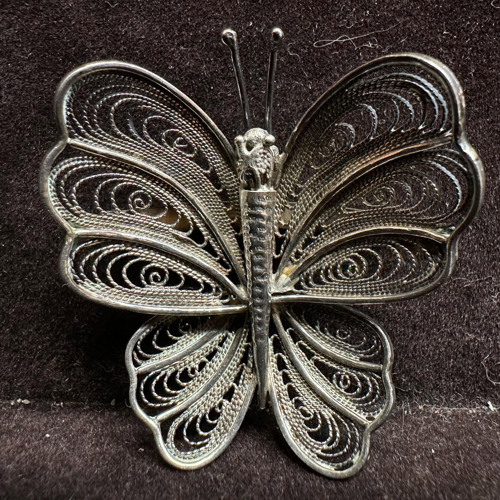 Mid Century Style Filigree Silverwork Butterfly Figural Silver Brooch (1 of 4)