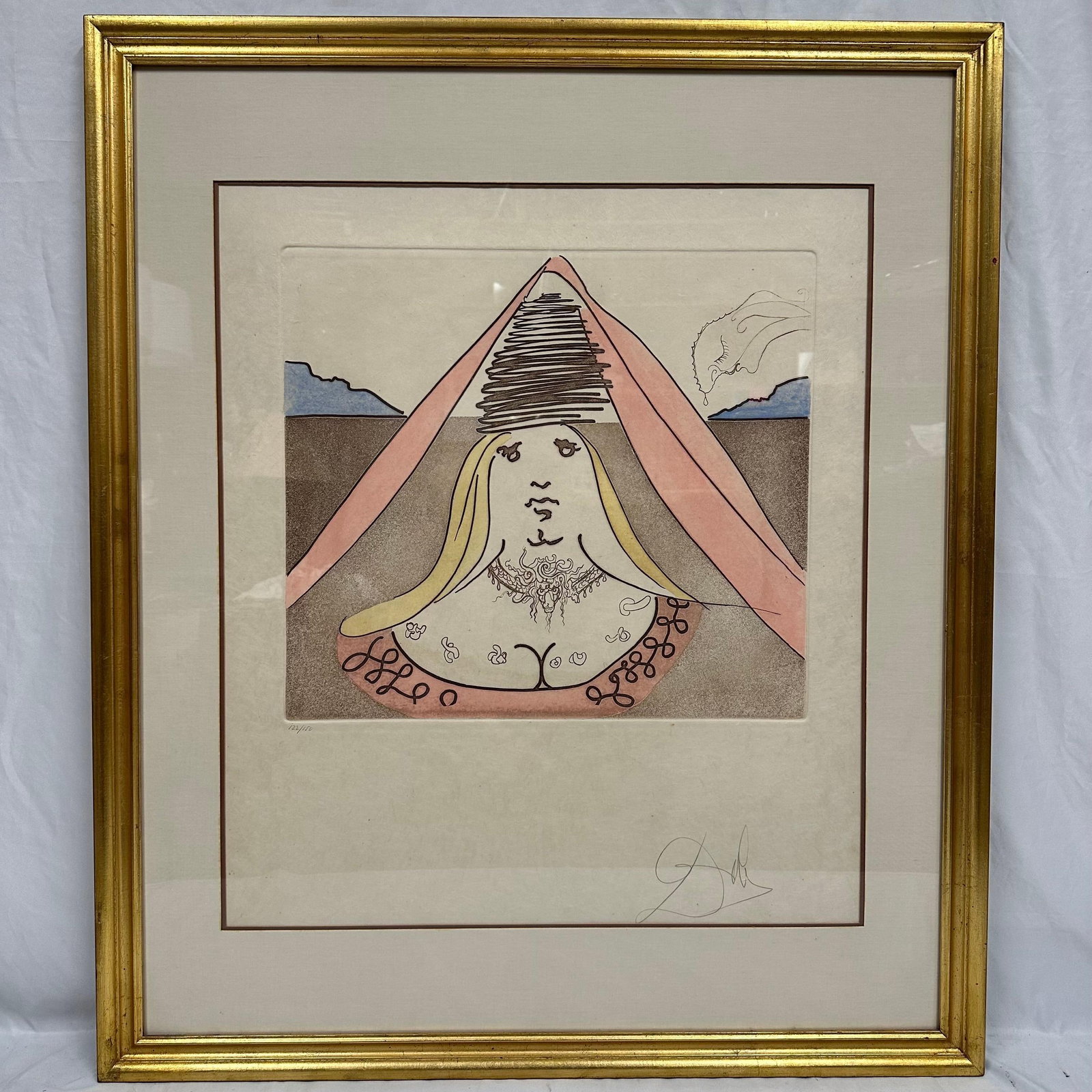 The Lady Dulcinea by Salvador Dali Surreal Art Signed Numbered: Pencil-signed “Dalí” lower right and numbered 122/150 lower left. Nicely presented in a gold frame with double matting. Does Not include any paperwork or COA. This item is in