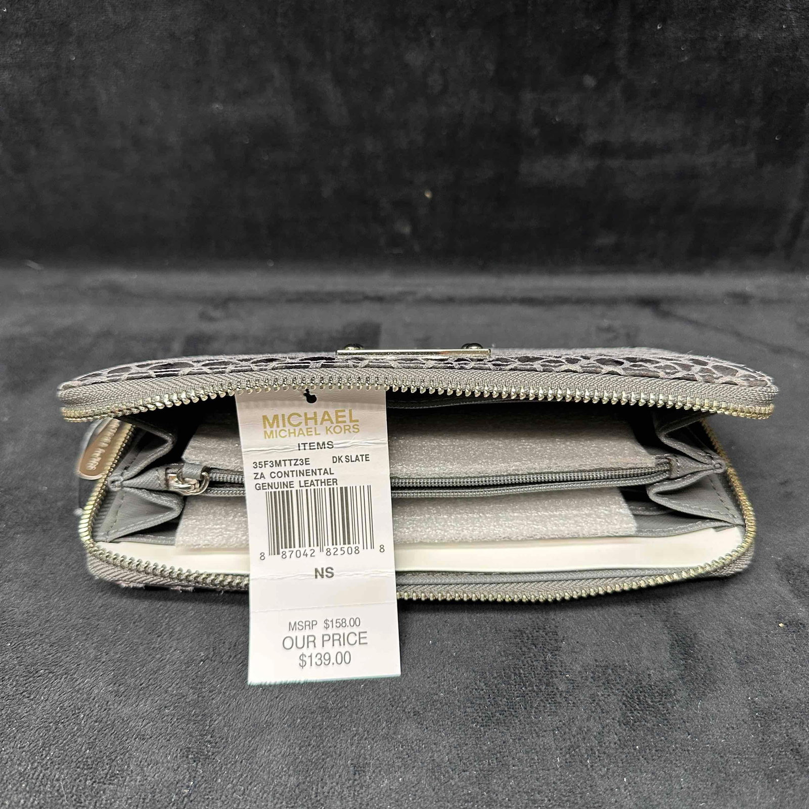Michael Kors Black Gray Python Style Embossed Leather Clutch Wallet - 3
