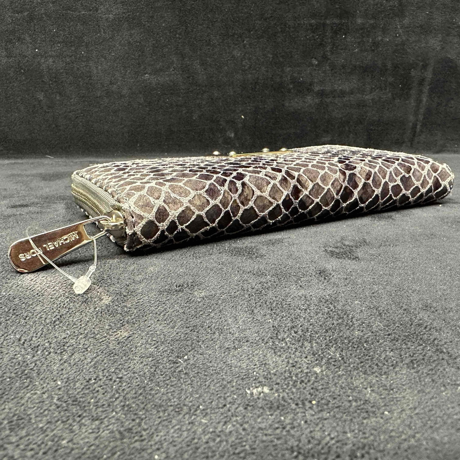 Michael Kors Black Gray Python Style Embossed Leather Clutch Wallet - 4