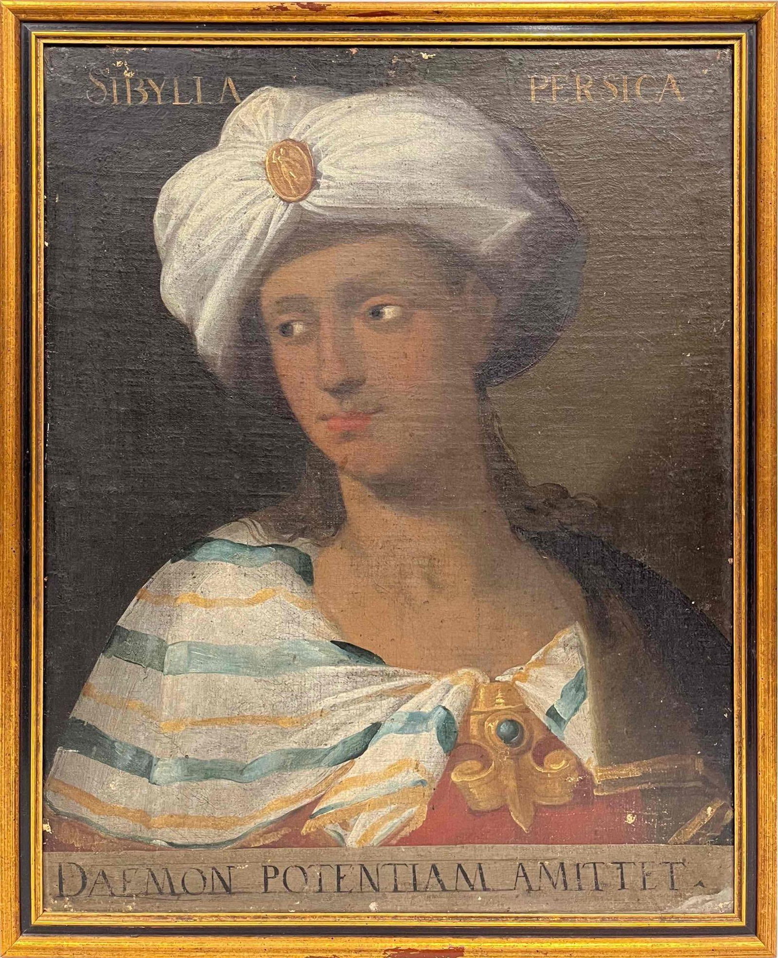 16th/17th Century Oil Painting On Linen Sibylla Persica Unknown Artist: This lot contains a 16th/17th Century Oil Painting On Linen Sibylla Persica by an Unknown Artist. The subject property depicts Sibylla as the African Prophet with dark skin. The Persian Sibyl had thre