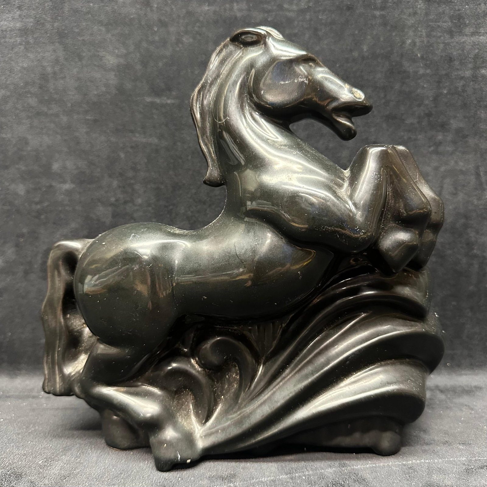 Black Ceramic Rearing Horse Figural Planter (1 of 5)
