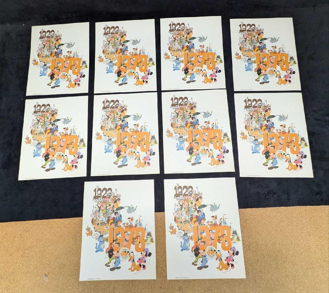 10 Vintage Disney Productions 50 Year Fan Club Prints: 10 Vintage Disney Productions 50 Year Fan Club Prints. Walt Disney Productions 50 year (1923-73) Fan Club Promotional Print. This prints are from the Fan Club Department at Disney Studios in Burb
