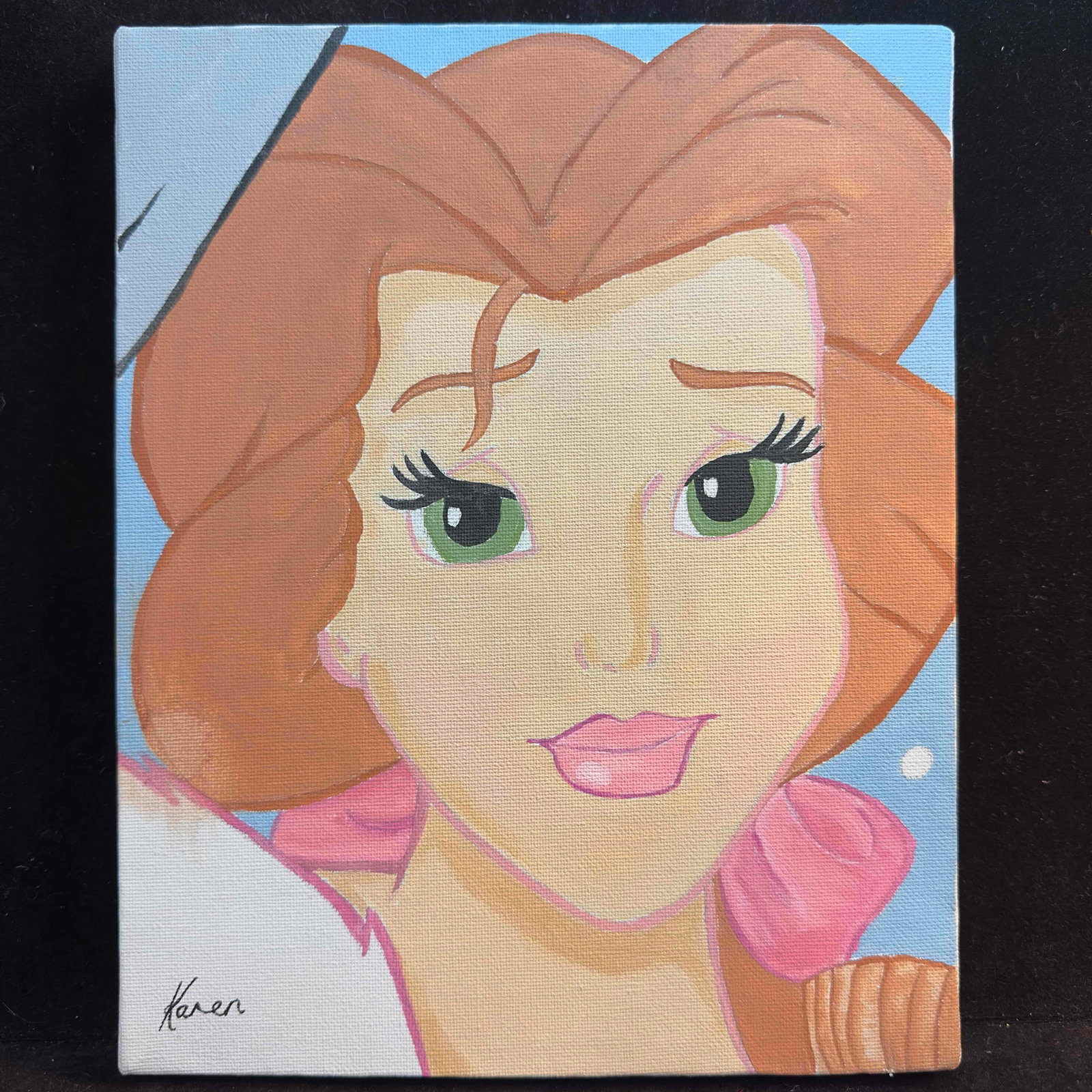Belle Inspired Portrait Painting by Karen Hand Painted Canvas Signed Bright Soft Colors Whimsical (1 of 7)