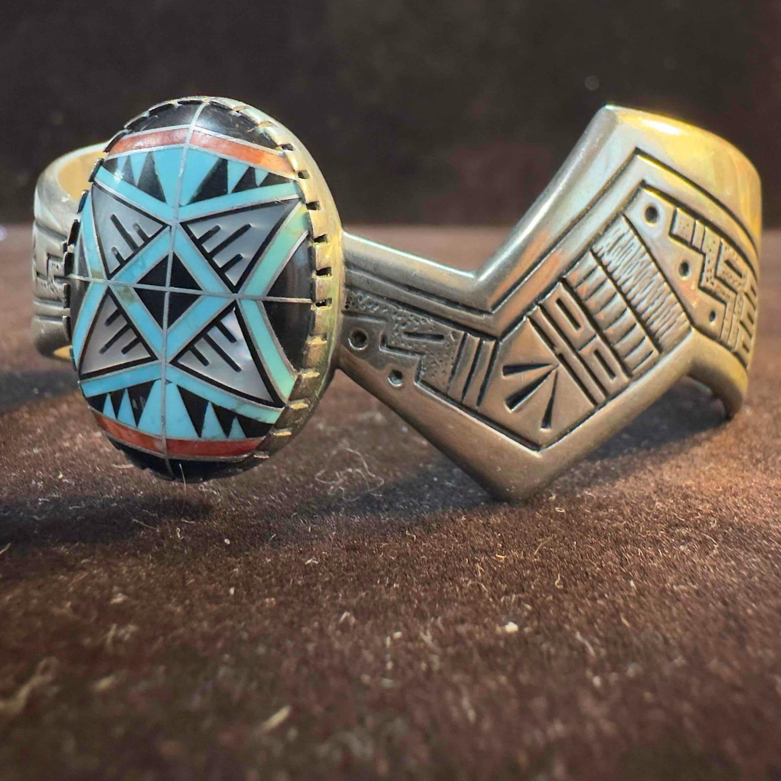 Relios Carolyn Pollack RMT Sterling Morning Star Mosaic Gemstone Inlay Cuff Bracelet: This item is in good pre-owned, previously used/displayed condition with noticeable light wear and surface scratches. Please reference all photos for full details. This piece of jewelry has been teste