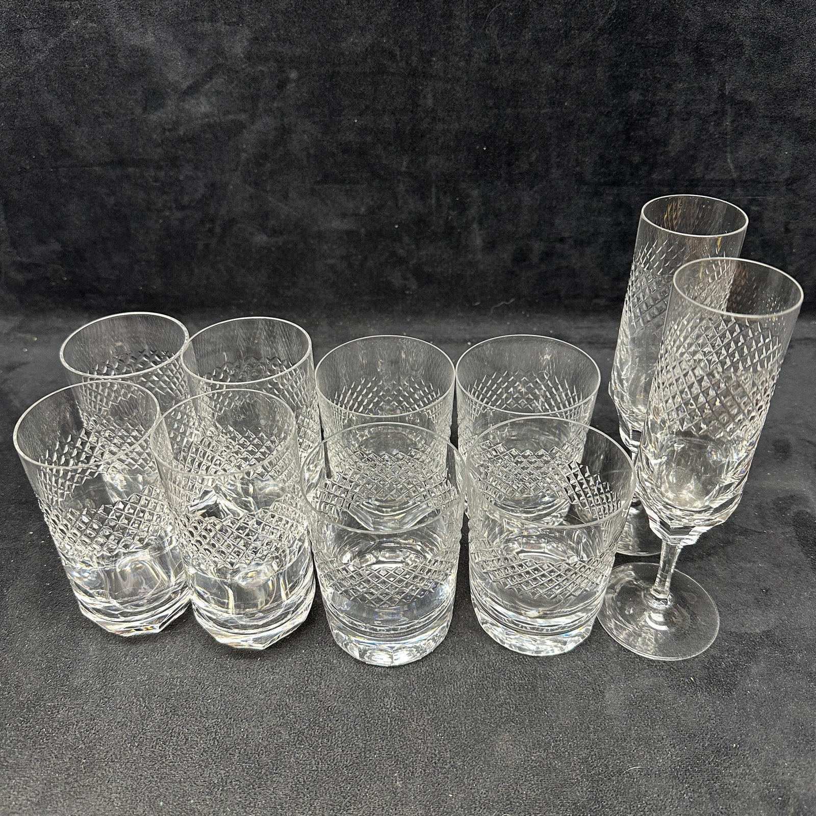Diamond Cut Cross-hatch Design Glassware Assortment Ten Pieces (1 of 6)