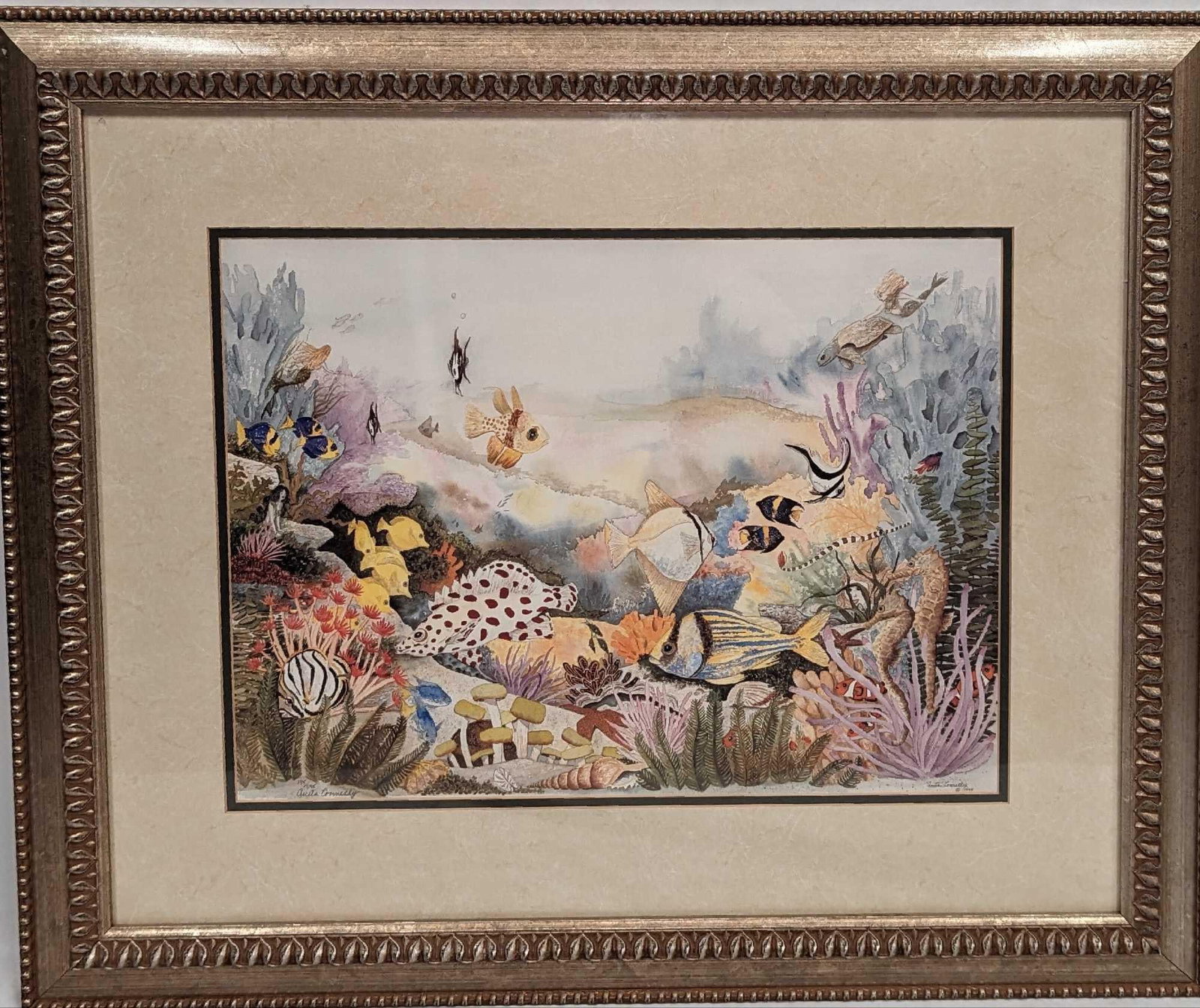 Framed S&N Anita Connelly Underwater Fish Print: Framed S&N Anita Connelly Underwater Fish Print. The framed print is approx 29 1/2" x 1" x 24 1/4" and it weighs 9.30 lbs. This one is #195 out of #595. The print was signed and numbered by the artist