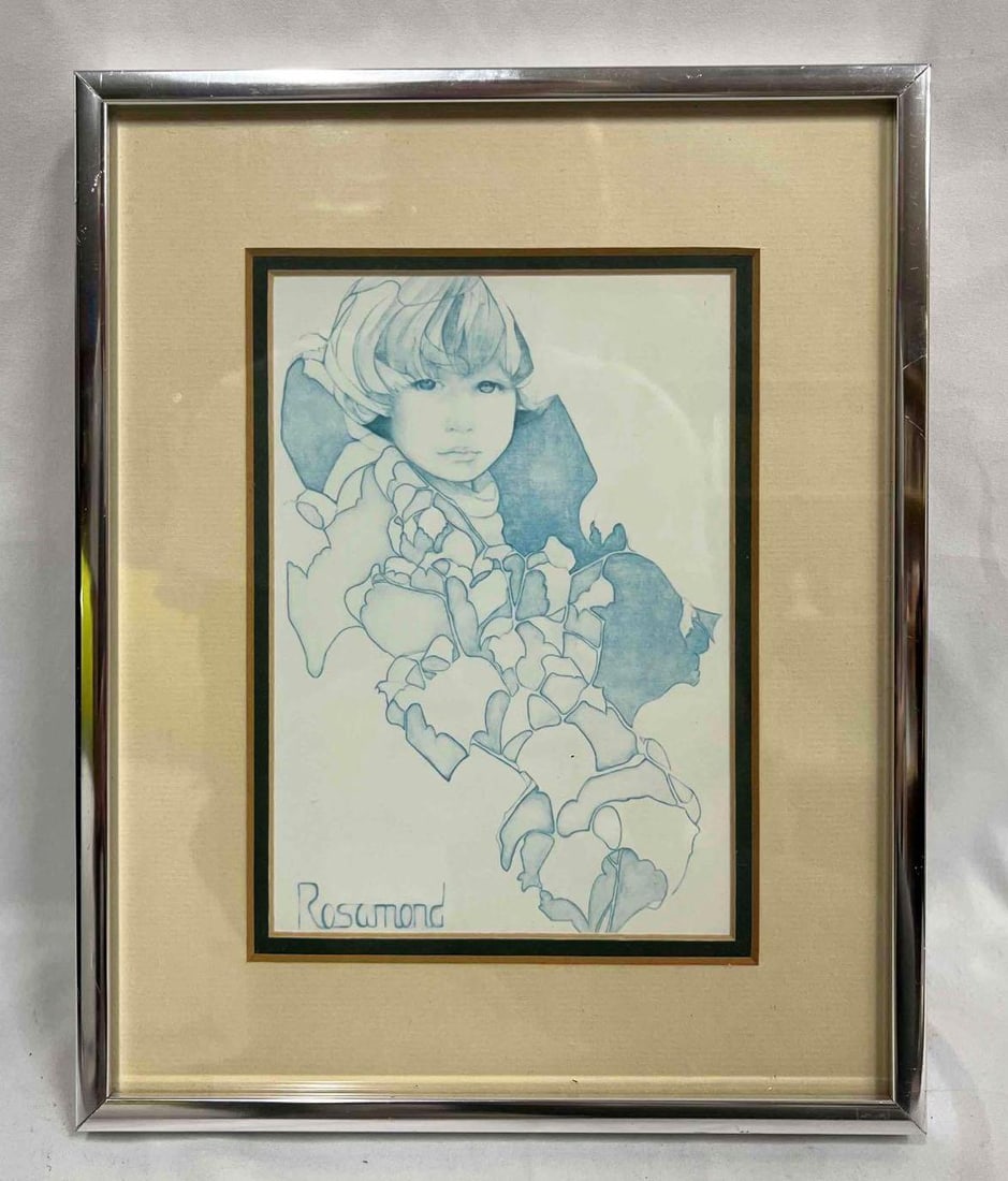 Framed Vintage Christine Rosamond Print: This lot contains a Framed Vintage Christine Rosamond Print. The frame is approx 8 1/4" x 1" x 10 1/4" and the print itself is approx 6 1/2" x 4 3/4". Total weight is approx 1.2lbs. Overall the f