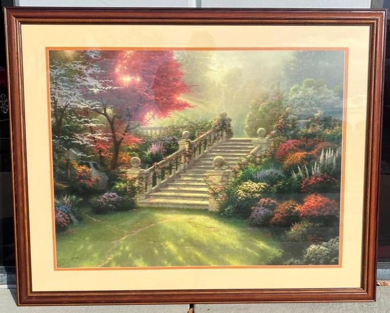 Kinkade "Stairway To Paradise" Signed Lithograph: Kinkade "Stairway To Paradise" Signed Lithograph Limited Edition, 30" x 40" signed lithograph of Stairway to Paradise by Thomas Kinkade. The painting features a marble stairway to a ra