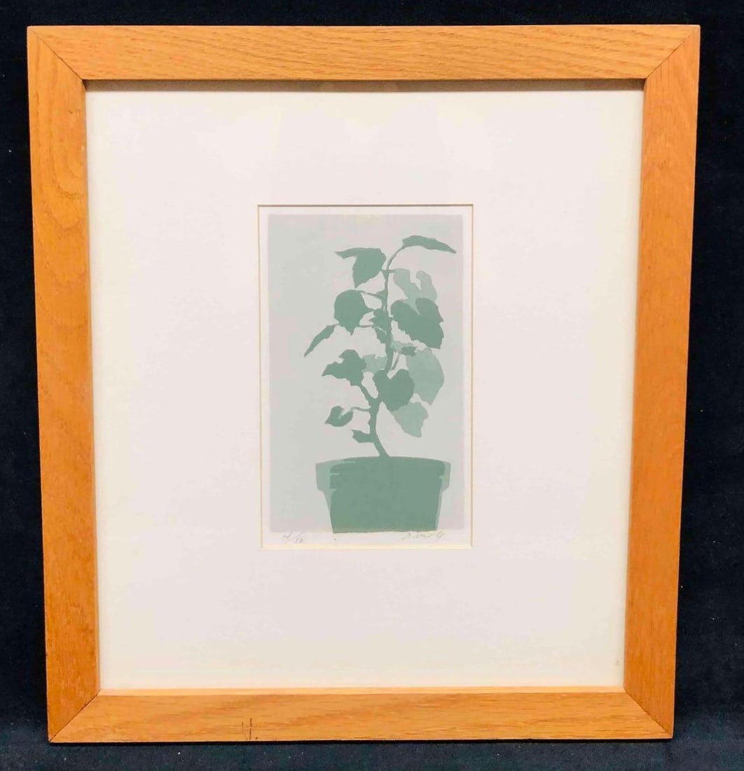 Signed & Numbered Print Of Green Plant: This lot contains a Signed & Numbered Print Of Green Plant. Print #4 of #19. Signature appears to read Dirily. The frame is approx 15 3/4" x 14 1/4" while the print itself is approx 7 3/4" x 4 3/