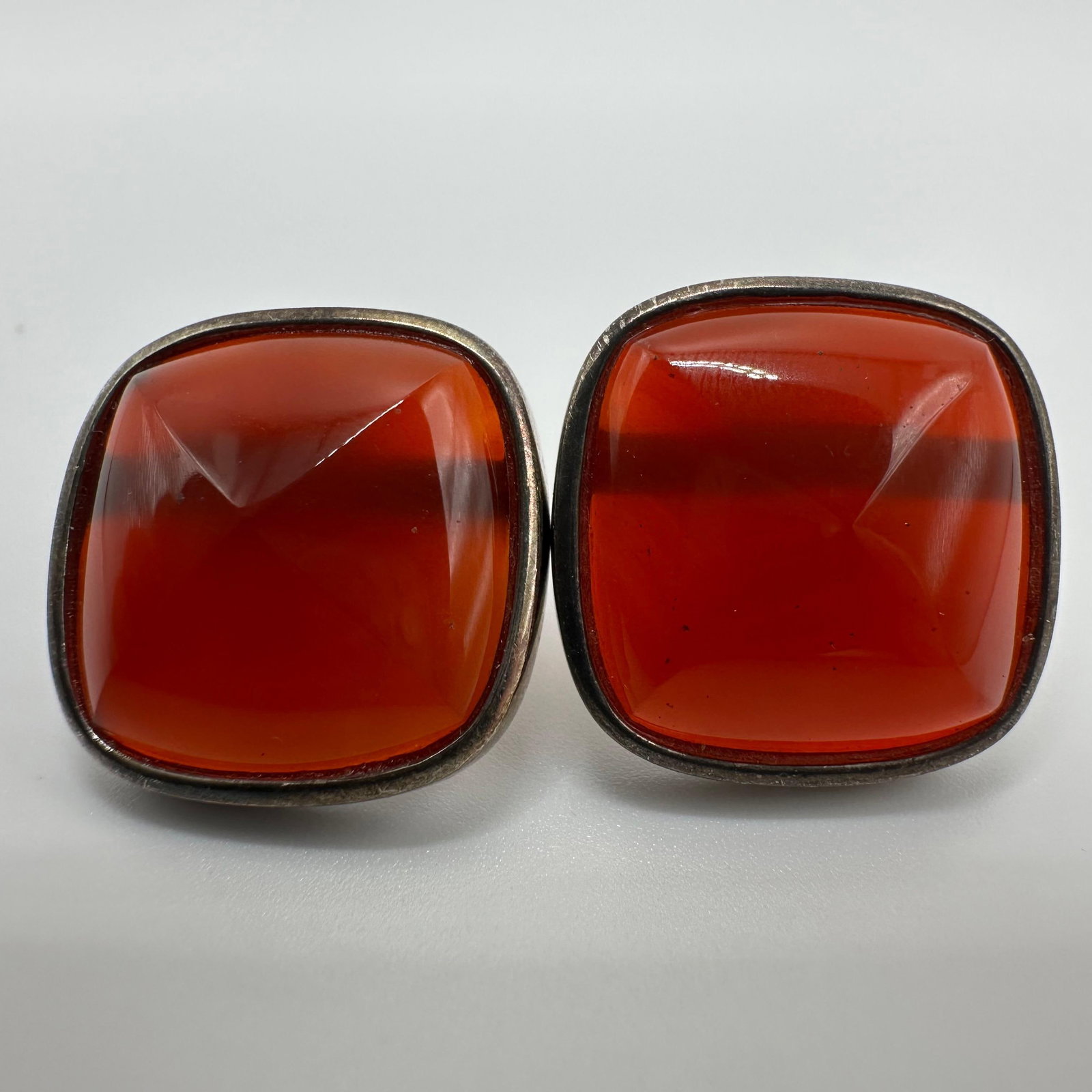Carnelian Gemstones Square Cut 925 Sterling Silver Earrings (1 of 5)