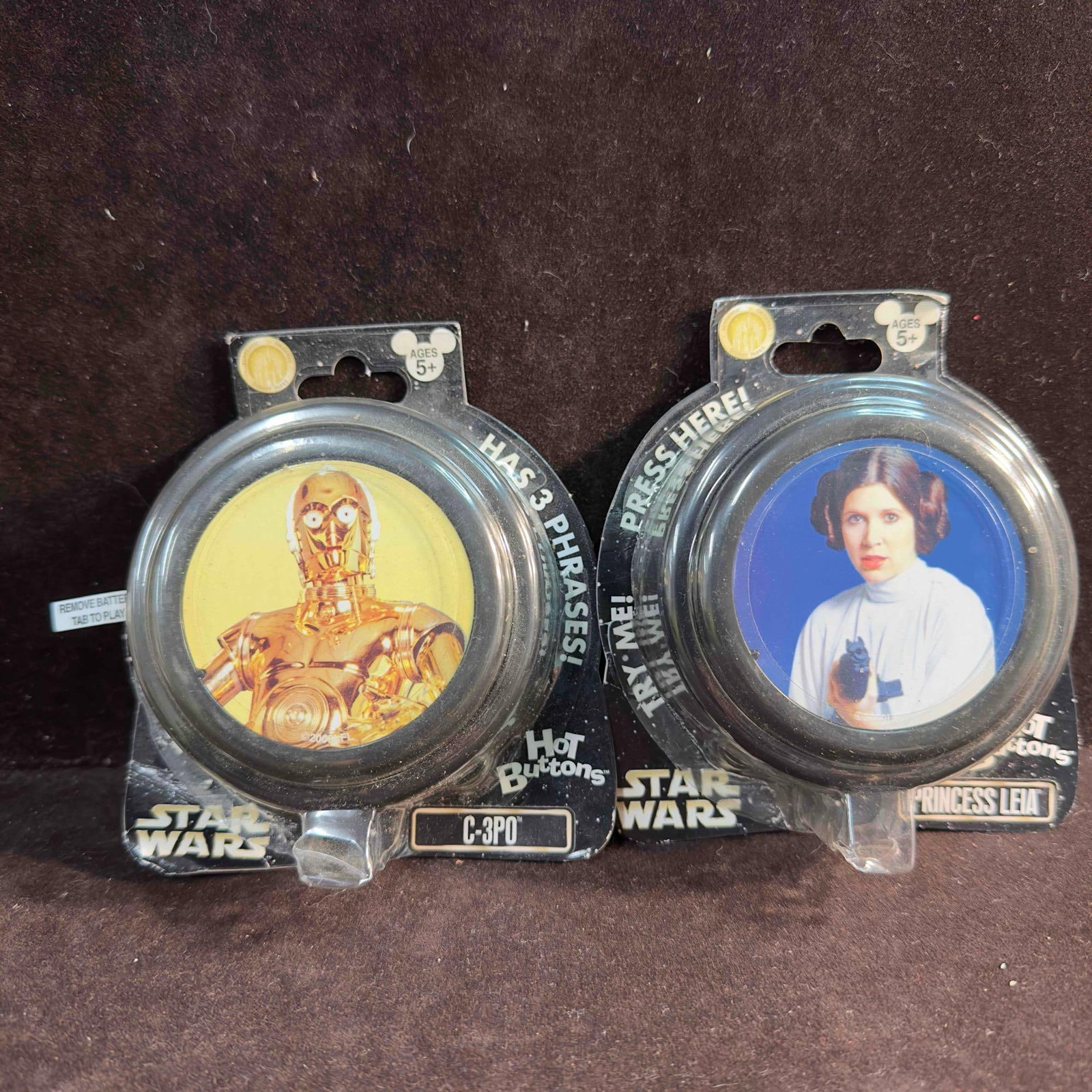 Disney Parks Star Wars C-3PO and Leia Hot Buttons Star Tours Set: Disney Parks Star Wars C-3PO and Leia Hot Buttons Star Tours Set. These items are in good pre-owned, previously displayed condition with light wear, and surface scratches. Please reference all photos