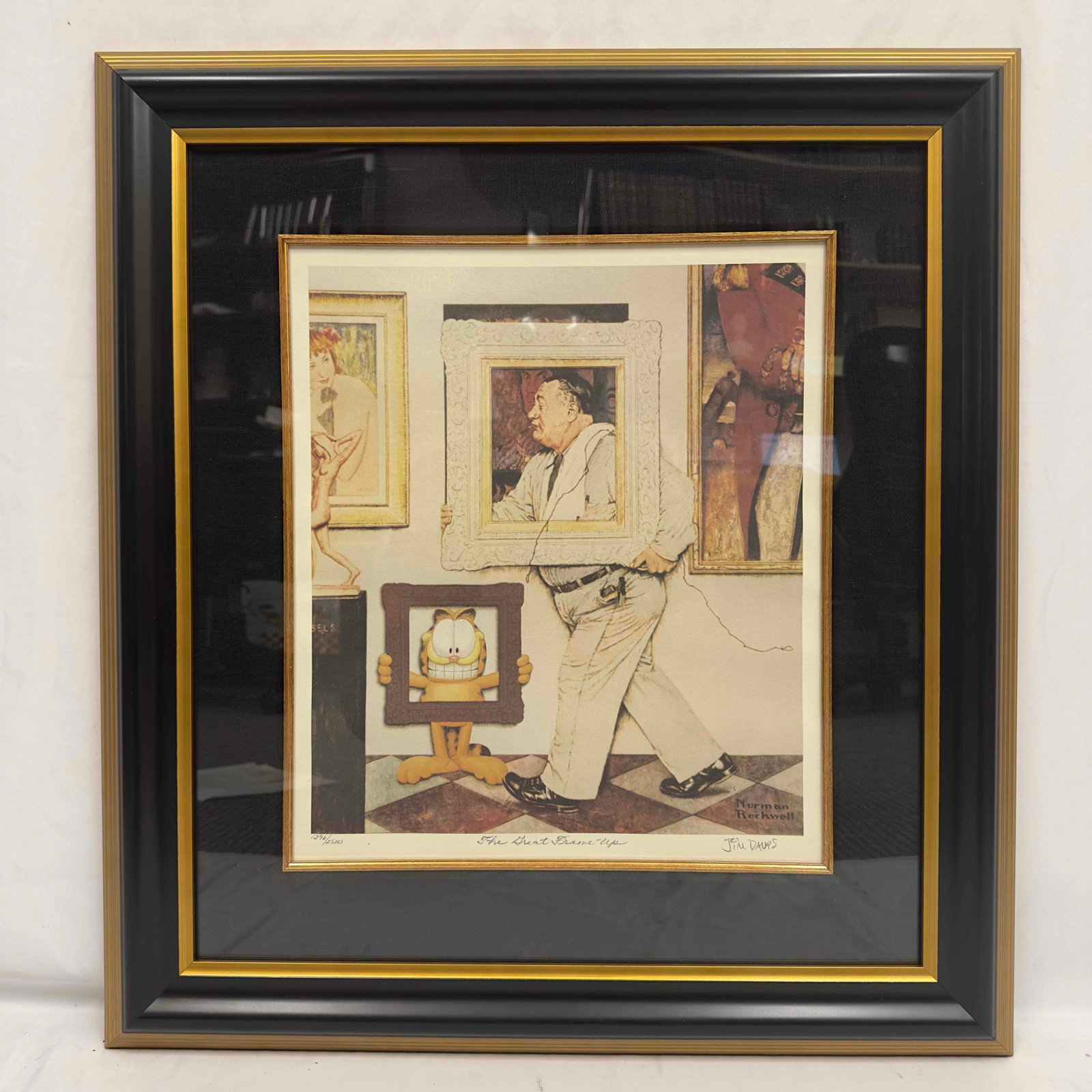 Jim Davis Garfield Meets Rockwell Limited Edition Offset Lithograph Framed 1993 The Great Frame Up: Jim Davis Garfield Meets Rockwell Limited Edition Offset Lithograph Framed 1993 The Great Frame Up. Offset lithograph in color on wove paper. Signed in pencil by Jim Davis. From the edition of 2500. I