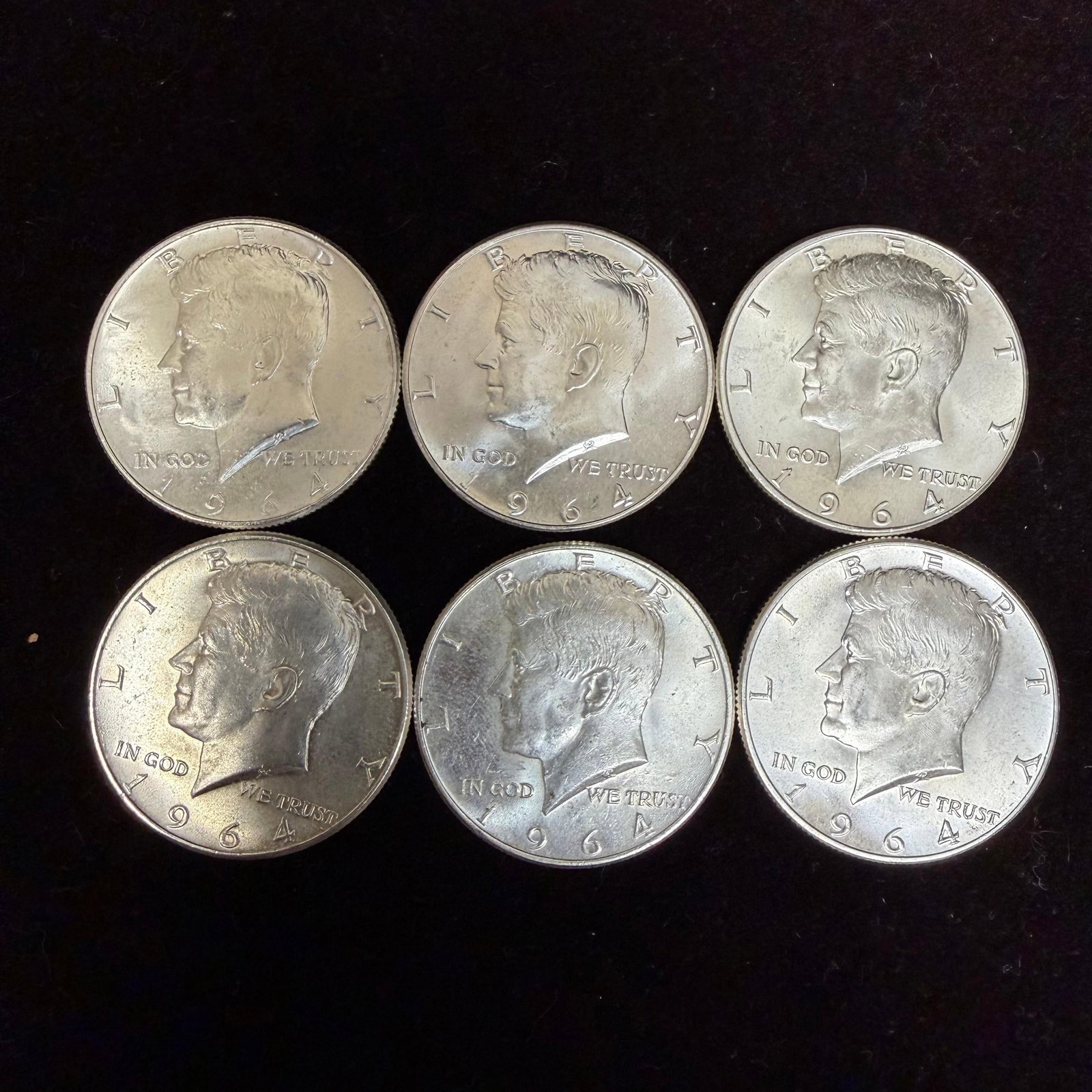 Lot of Six Kennedy Half Dollar 1964 Silver Coin .900 AB58 (1 of 2)