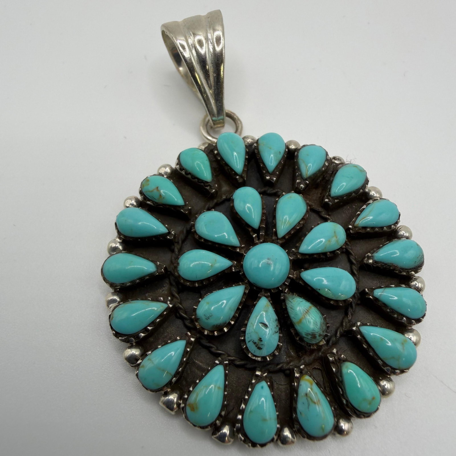 Southwestern Navajo Style Turquoise Cluster Sterling Pendant (1 of 3)