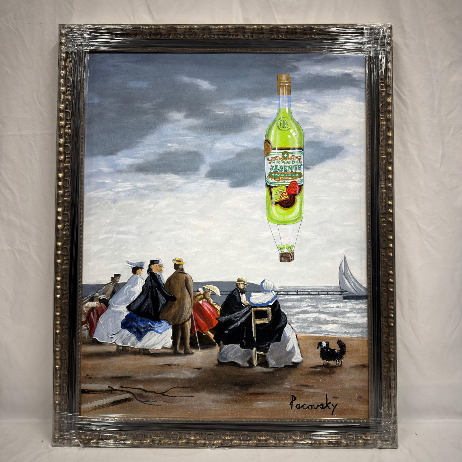 Signed Pacovsky Acrylic on Canvas Absente Surrealist Painting After Eugene Boudin (1 of 4)