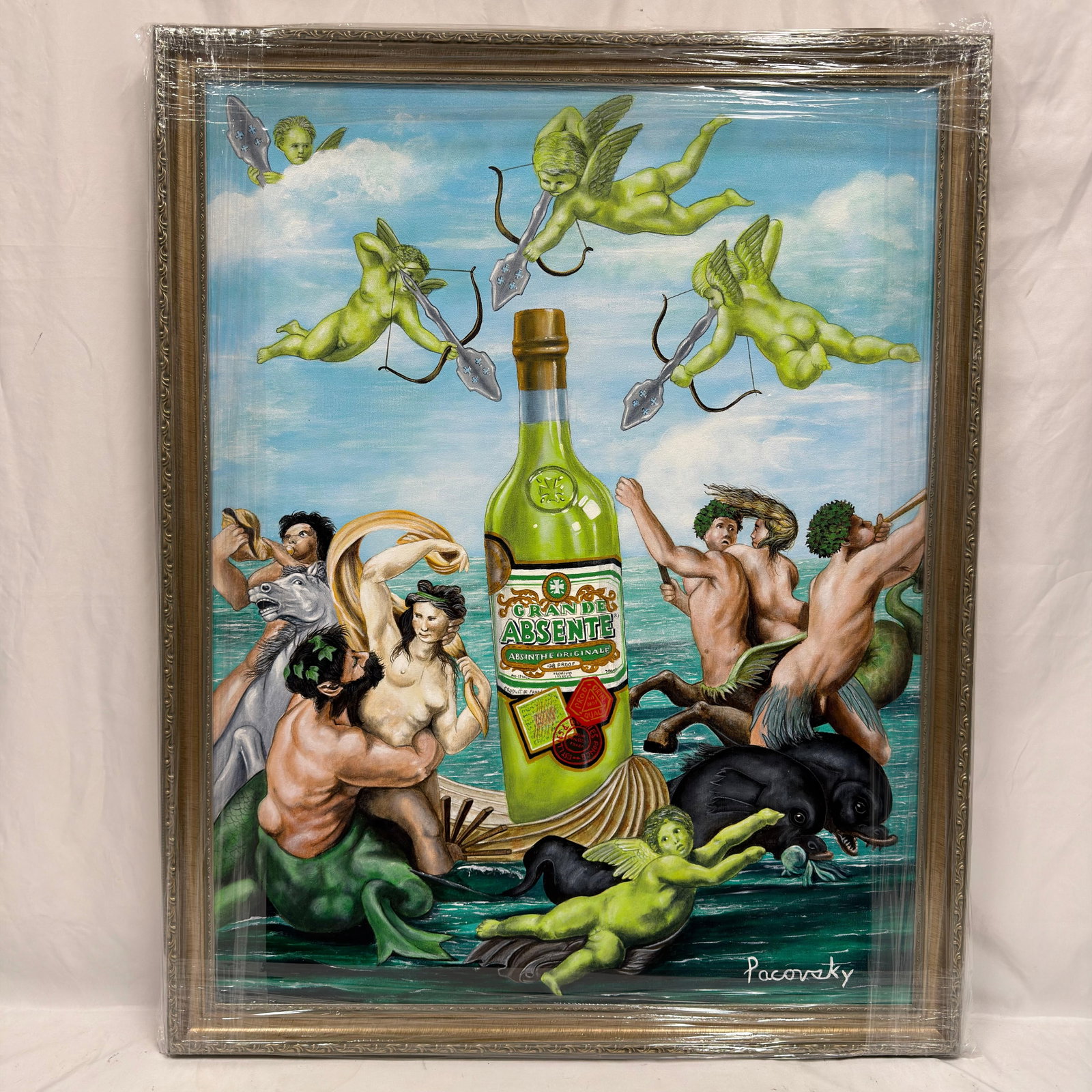 Signed Pacovsky Surrealist Original Painting Grande Absente Bottle (1 of 6)