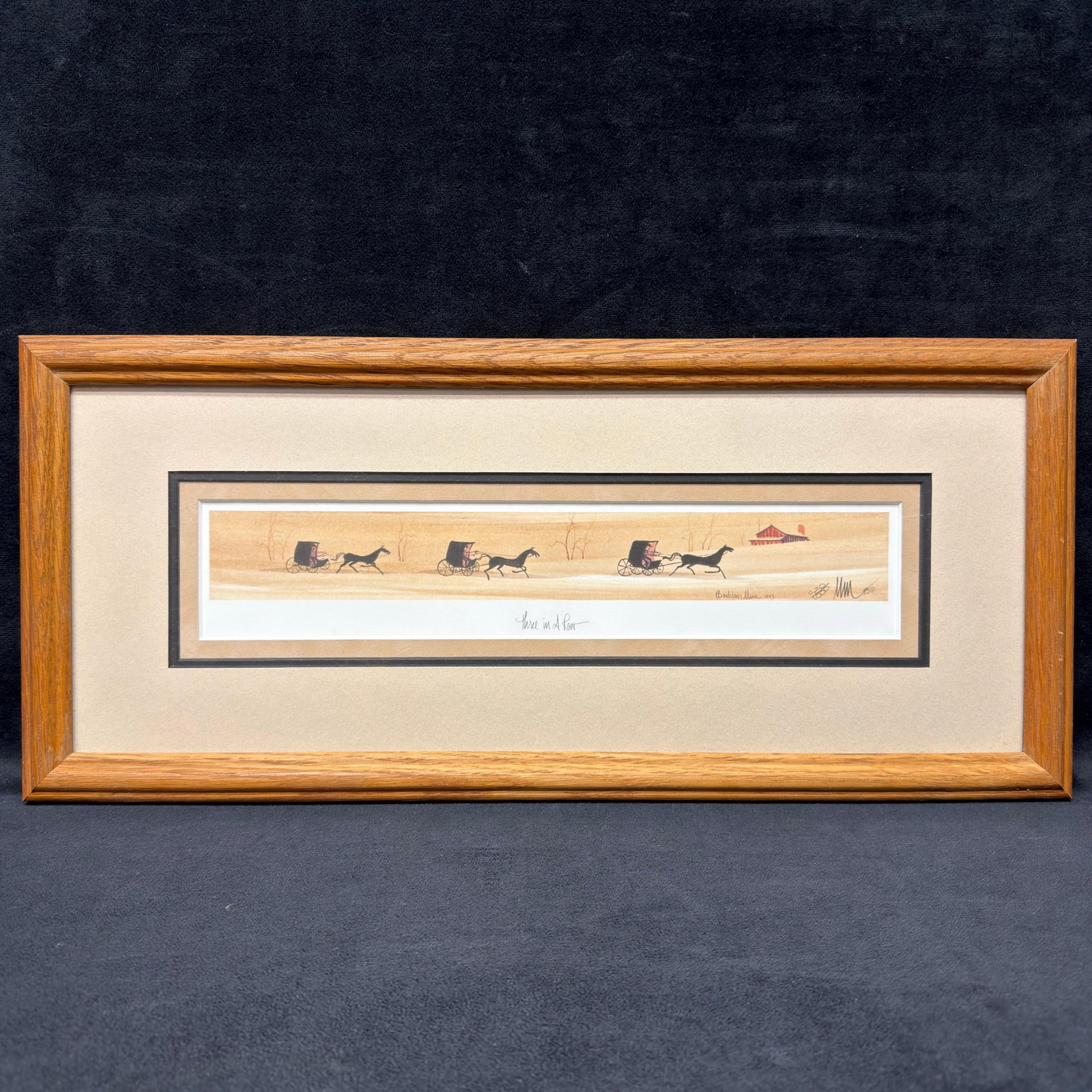 P. Buckley Moss Three In a Row Signed Numbered Framed Art Print: Limited edition art print by acclaimed American folk artist Patricia Buckley Moss. This print is hand-signed by the artist, numbered 530/1000, and dated 1993. This item is in good pre-owned, previousl