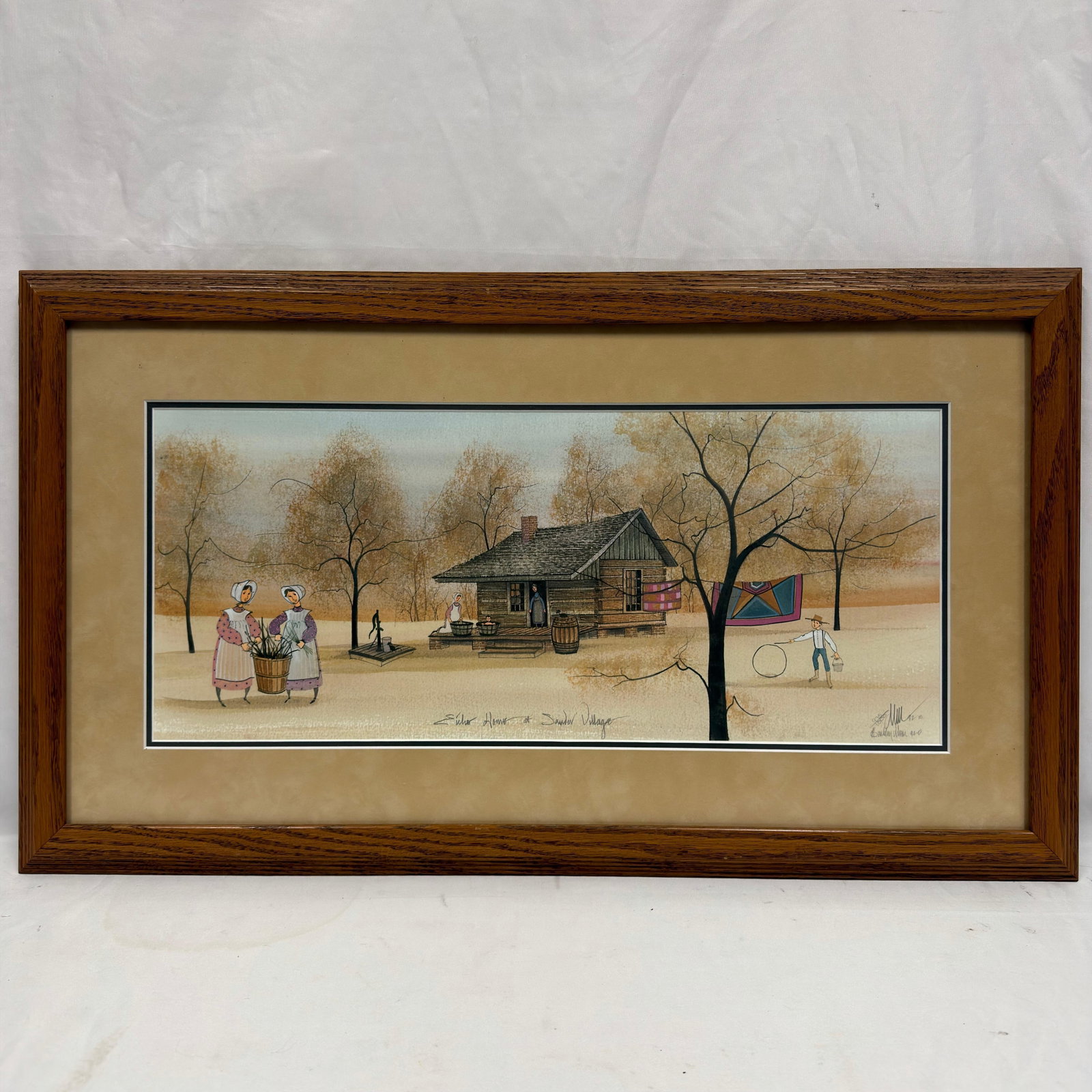 P. Buckley Moss Eicher Home Sauder Village Signed and Numbered Framed Print: Limited edition art print by acclaimed American folk artist Patricia Buckley Moss. This print is hand-signed by the artist, numbered 975/1000, and dated 1992. This item is in good pre-owned, previousl