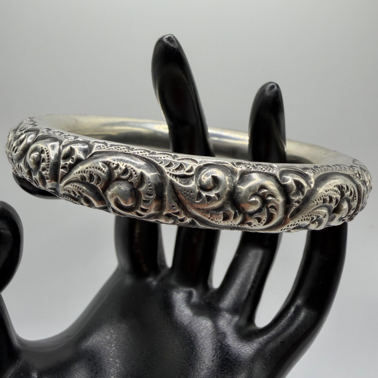 Antique Victorian Donut Style Sterling Bangle Bracelet LMH Monogram: This item is in pre-owned, previously used/displayed condition with noticeable light wear and surface scratches. Please reference all photos for full details. This piece of jewelry has been carefully 