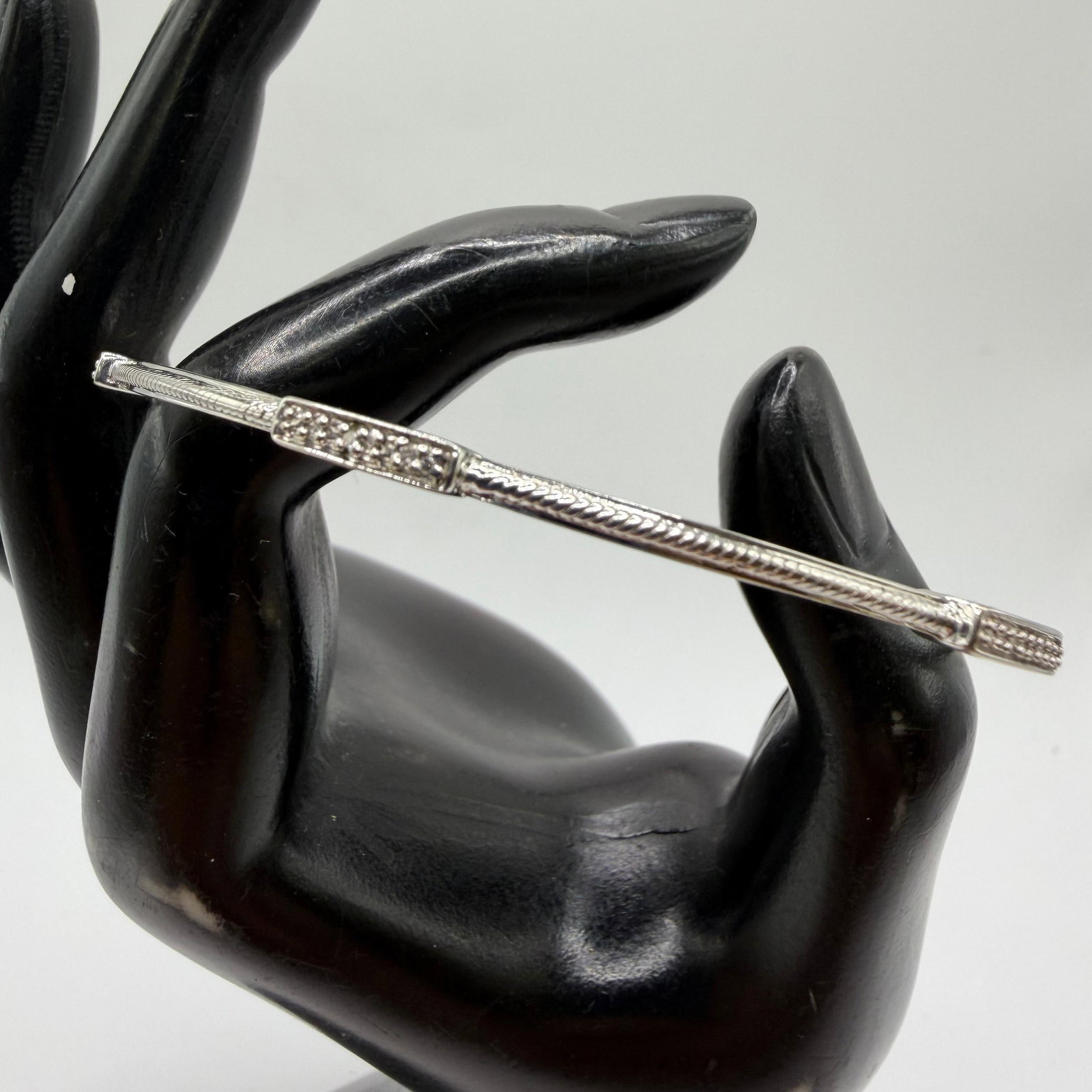 Moissanite Sterling 925 Affinity Diamonds Bangle Bracelet ER7: This item is in pre-owned, previously used/displayed condition with noticeable light wear and surface scratches. Please reference all photos for full details. This piece of jewelry has been carefully
