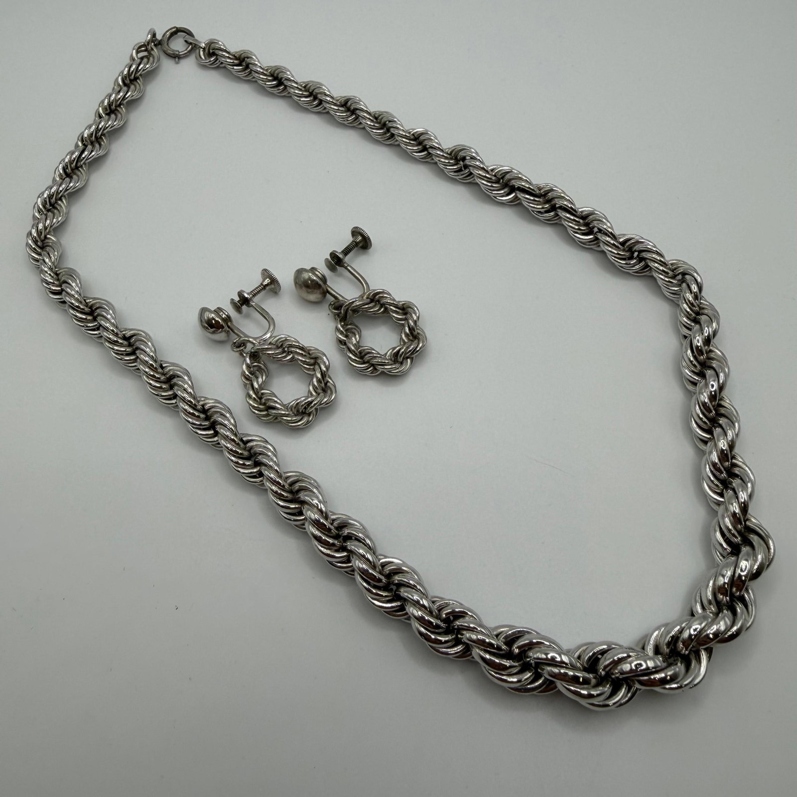 Sterling Silver Rope Chain Twist Design Jewelry Set Earrings Necklace ER12 (1 of 7)