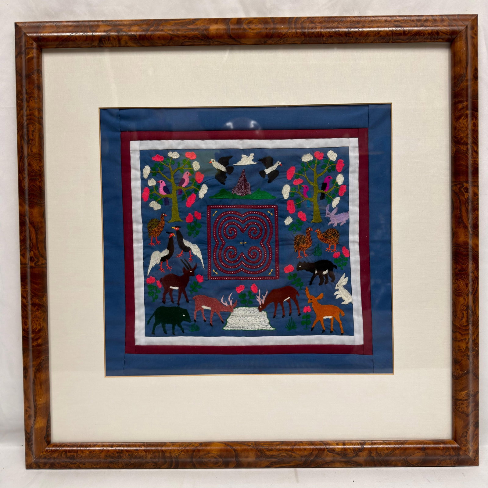 Framed Folk Art Hand Embroidered Textile Depicting a Woodland Theme (1 of 4)