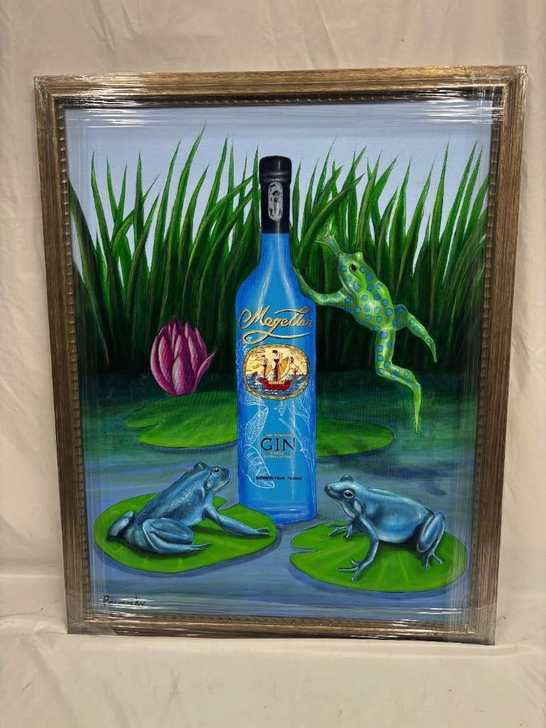 Blue Frogs Signed by Pacovsky Acrylic on Canvas Magellan Gin (1 of 2)