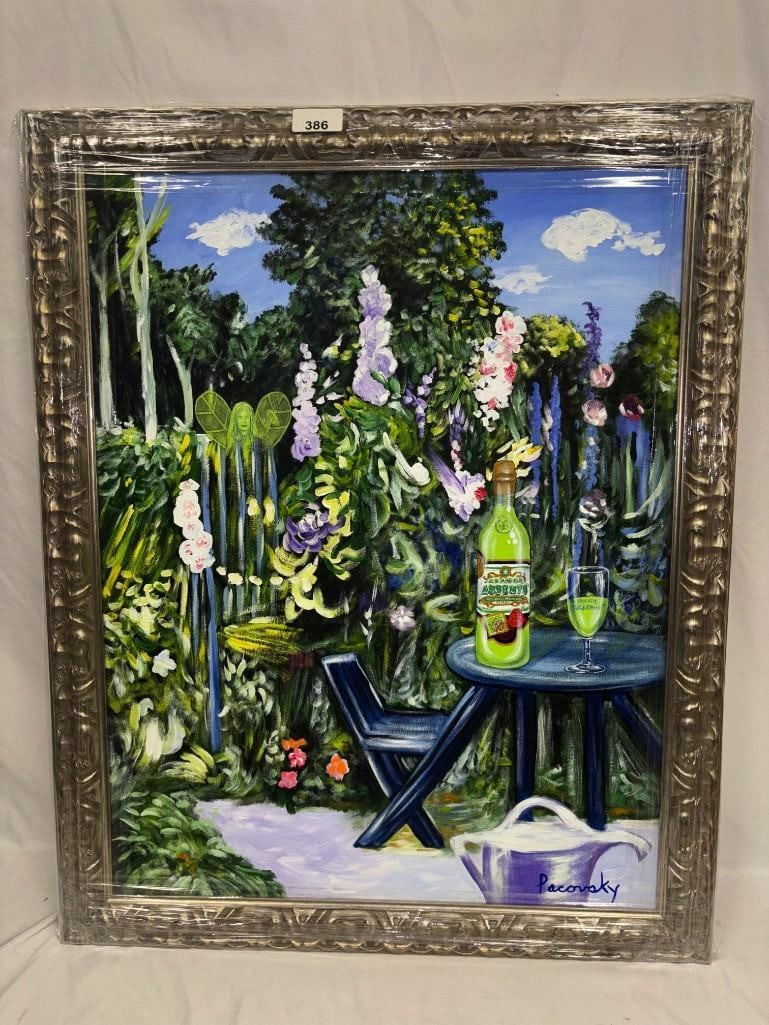 Signed Pacovsky Original Acrylic on Canvas Absente Morisot Inspired Art: Original acrylic on canvas painting, signed Pacovsky. Morisot-inspired Absente Original Acrylic by John Pacovsky. Reimagined with a Grande Absente absinthe bottle. This item is in good pre-owned,