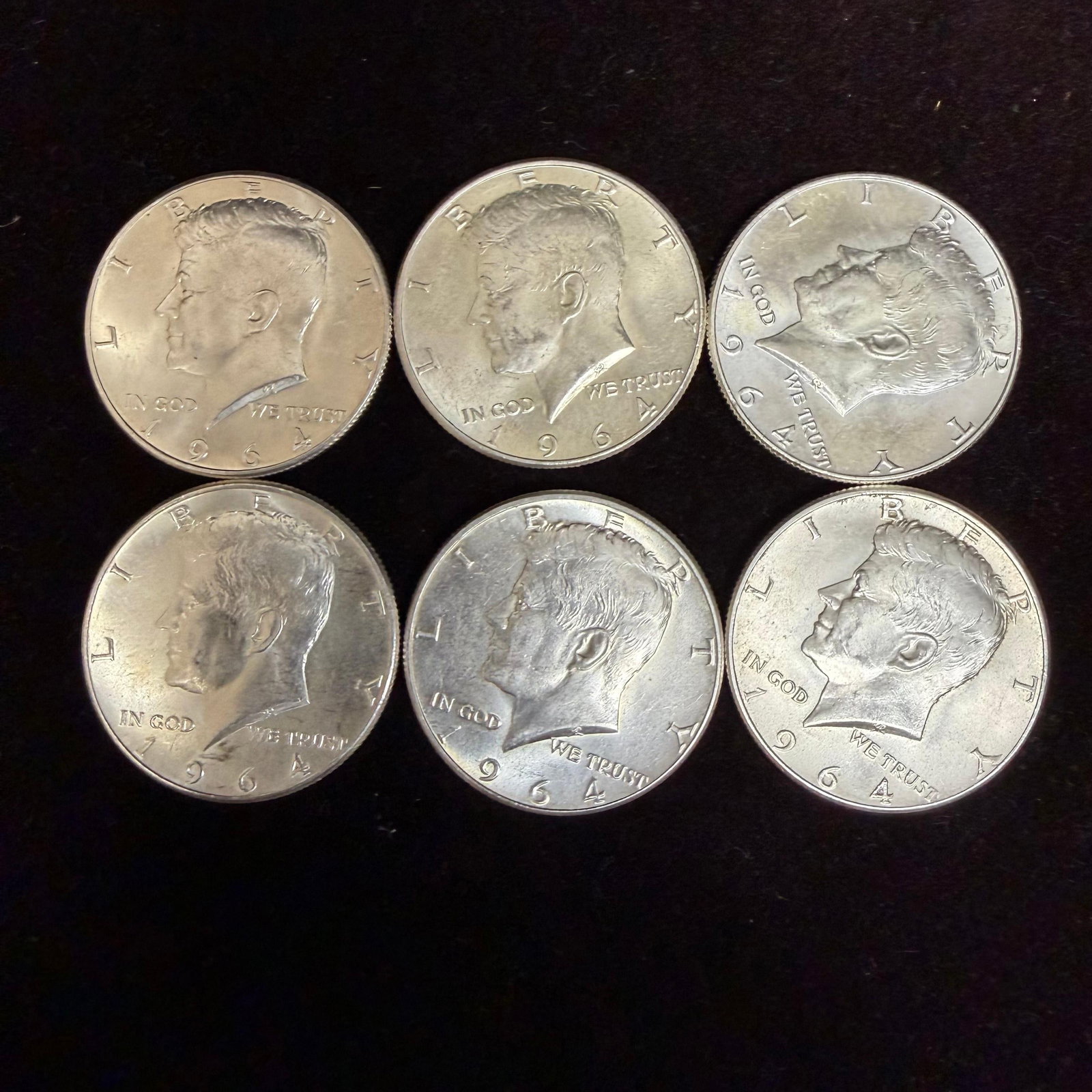 Lot of 6 Kennedy Half Dollar 1964 Silver Coin .900 B12KD: This coin has been carefully examined and researched before listing. Please reference all photos for full details, as they are a part of the condition. DETAILS: Metal - .900 Silver Tested - Yes Size -