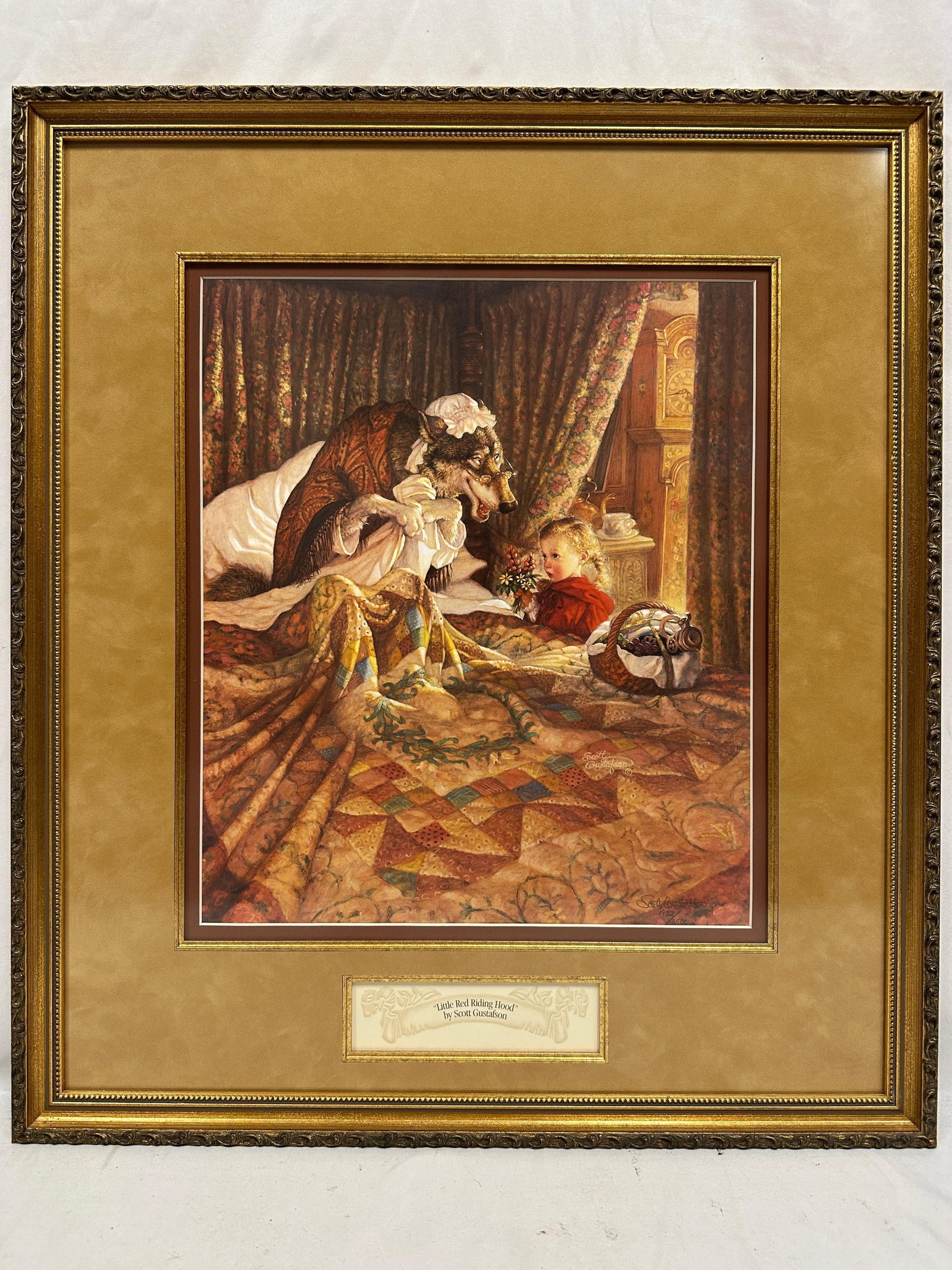 Little Red Riding Hood Signed and Numbered Print Scott Gustafson Artwork: Framed limited edition art print titled Little Red Riding Hood by acclaimed American illustrator Scott Gustafson. This richly detailed fairy tale scene depicts Little Red Riding Hood confronting the w