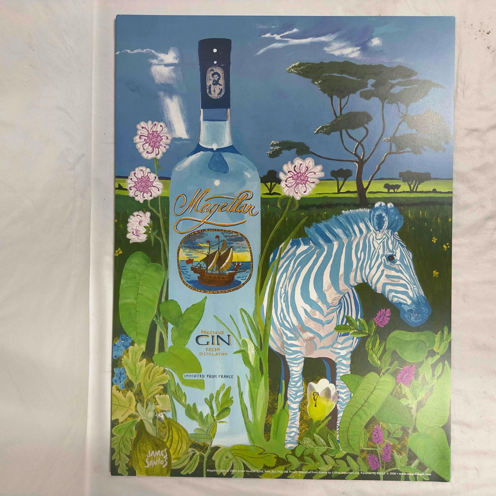 Magellan Ad Poster Gin Advertisement Print By James Santos Set of Seventeen 17 Posters Zebra: Magellan Ad Poster Gin Advertisement Print By James Santos Set of Seventeen 17 Posters Zebra. A design of zebras from Magellan gin ads from James Santos, multiples of the design. A few creases on the 