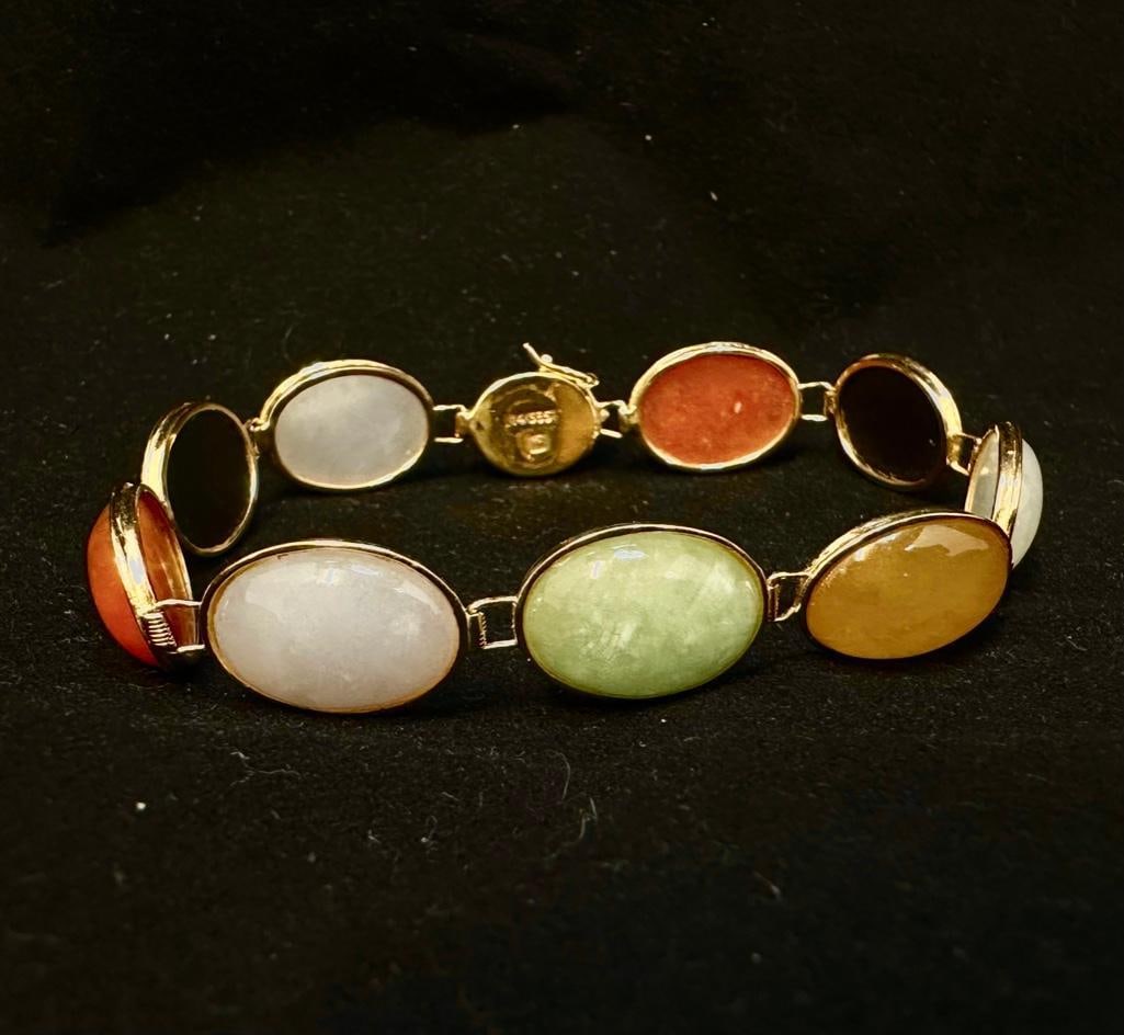 14k Gold Multicolor Jade Bracelet Ross-Simons: This piece of jewelry has been tested and researched prior to listing. Please view all our pictures they are part of our description. DETAILS: Metal - 14k gold Color - yellow gold Stones - Jade,