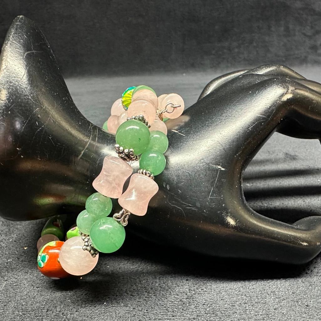 Sterling Silver Adjustable Stone Bead Bracelet - 3