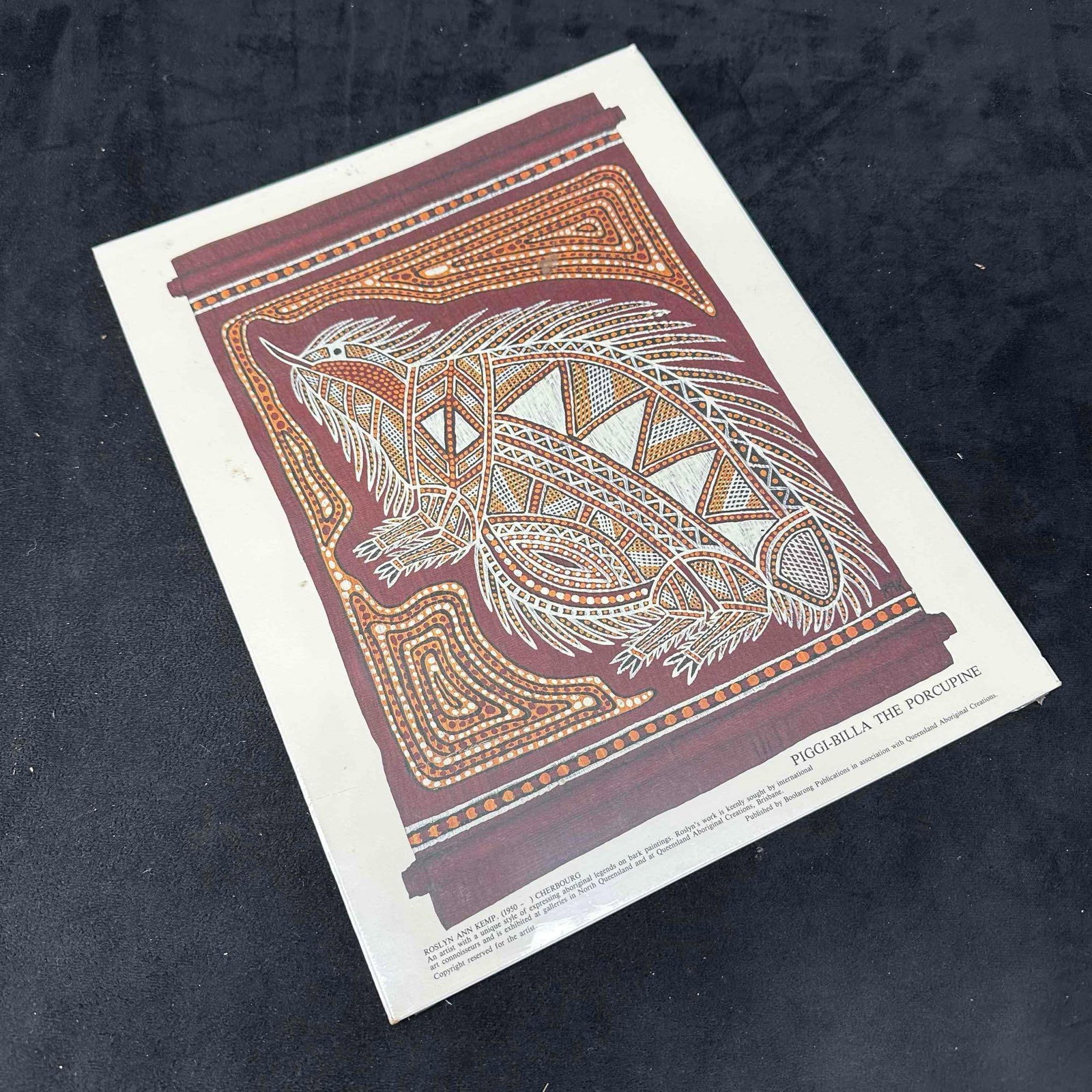 Aboriginal Art Print Roslyn Ann Kemp Piggi-Billa The Porcupine Queensland Creations: This item is in good like new, previously displayed condition with light wear, sealed in plastic, and has surface scratches. Please reference all photos for full details. Art Print: 13" x 10".