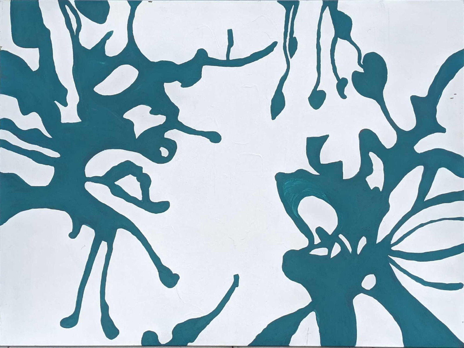 Large Original Acrylic Teal & White On Canvas: Large Original Acrylic Teal & White On Canvas. The original is unsigned by the artist and is approx 63 x 1 1/2" x 47 1/2" and it weighs 8.5lbs. The original is in a good, used condition with some mark
