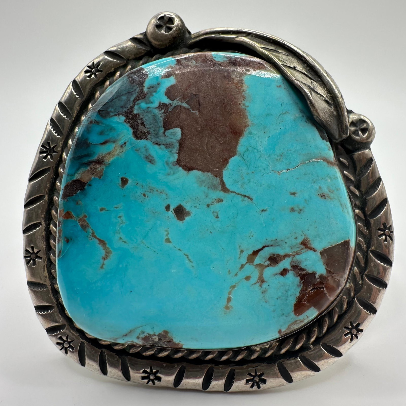 Large Turquoise Stone Cuff Bracelet Navajo Native Southwestern Style Signed BS: This item is in good pre-owned, previously used/displayed condition with noticeable light wear and surface scratches. Please reference all photos for full details. This piece of jewelry has been